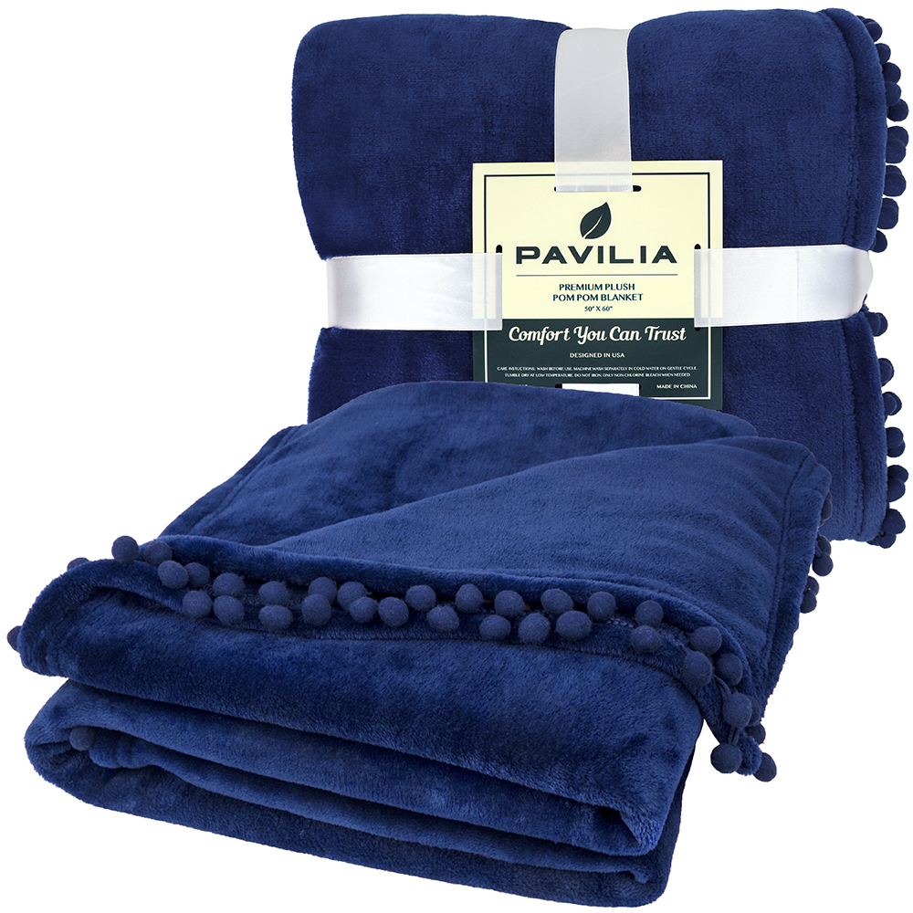 thumbnail 93 - Fleece Throw Blanket with Pom Pom Fringe Super Soft Lightweight Bed Couch Home