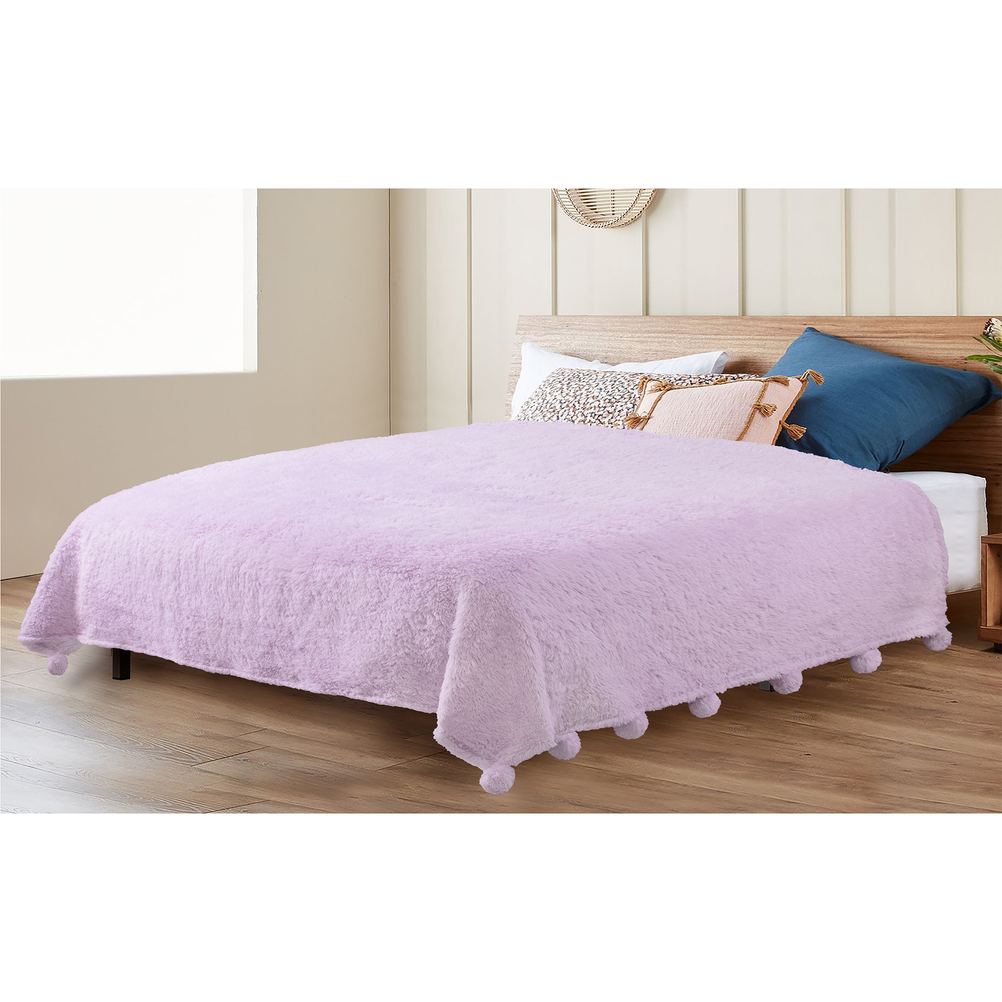 Soft Fuzzy Cozy Pom Pom Throw Blanket with Fluffy Sherpa Fleece for Sofa Couch - Picture 60 of 100