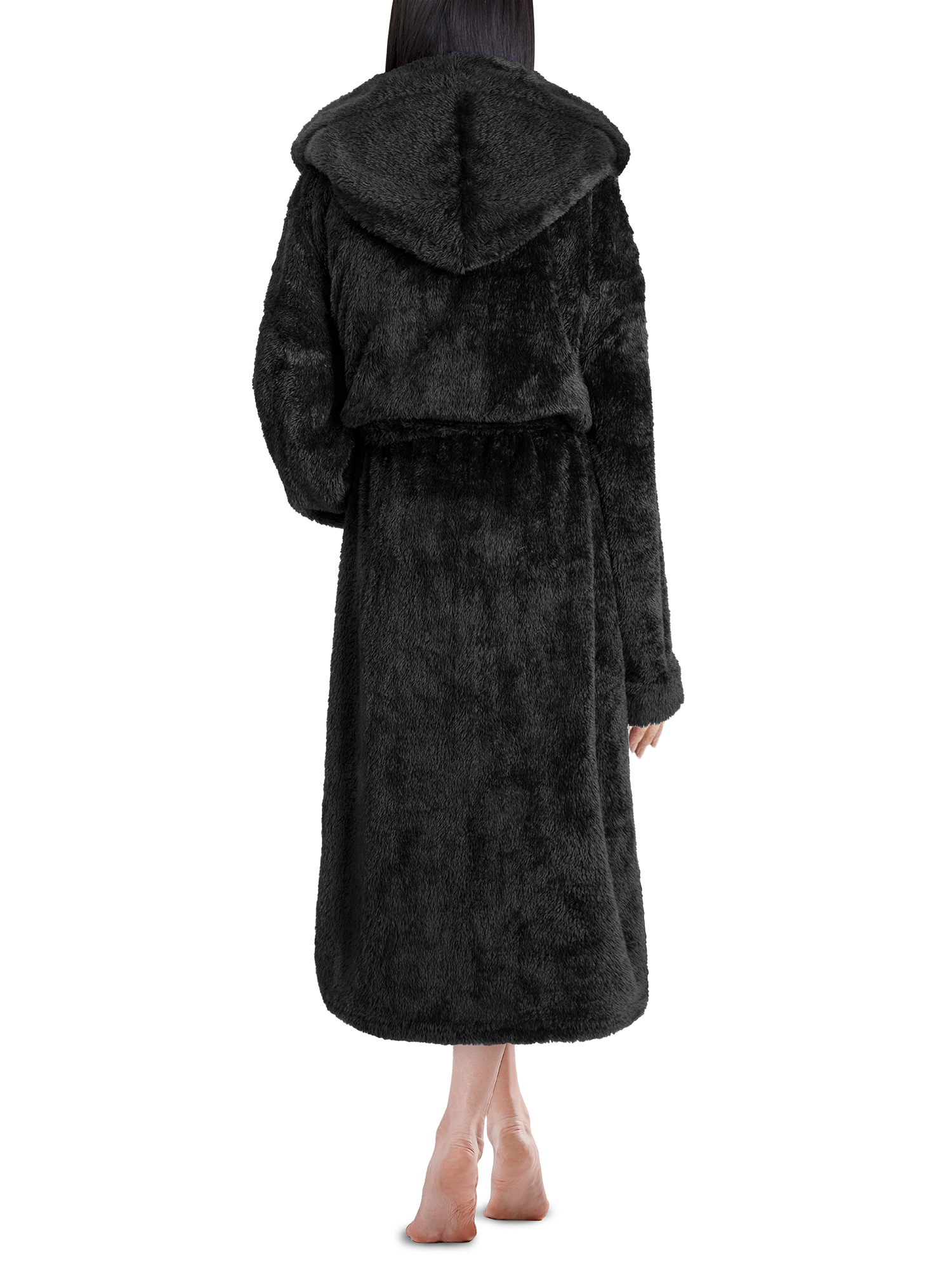 Ladies Warm Winter Soft Borg Fleece Hooded Dressing Gown Plain Black Grey &  Pink | eBay