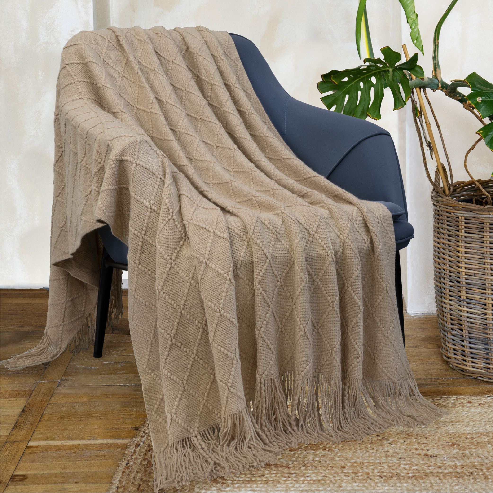 Decorative Fringe Throw Blanket for Couch Bed Sofa Soft Texture Knitted Blanket - Picture 61 of 64