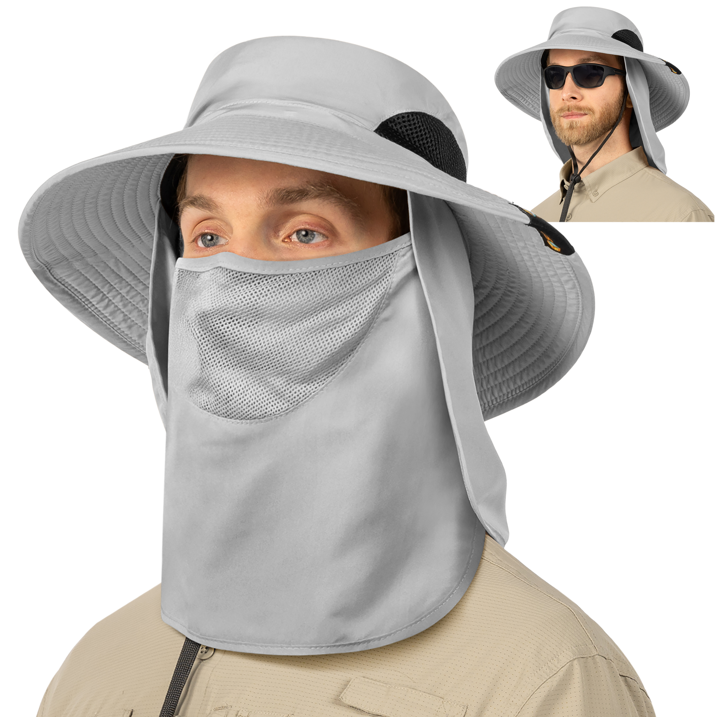 Men Women UV Protection Sun Hats Neck Face Flap Cap Wide Brim Fishing Bucket Hat - Picture 34 of 48