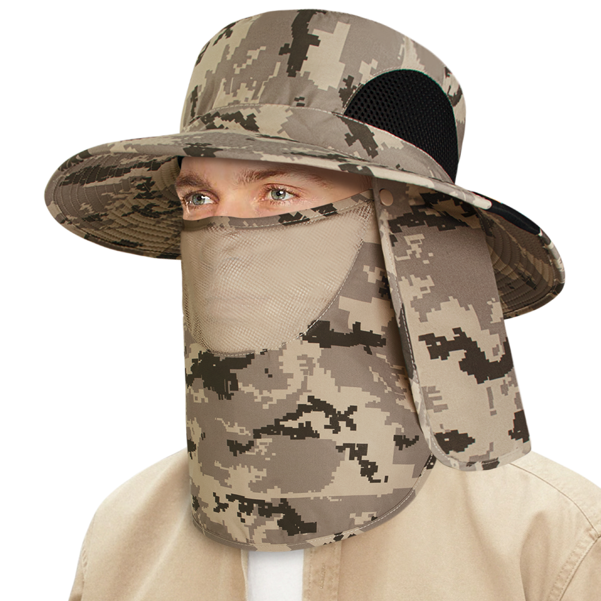 Men Women UV Protection Sun Hats Neck Face Flap Cap Wide Brim Fishing Bucket Hat - Picture 17 of 48