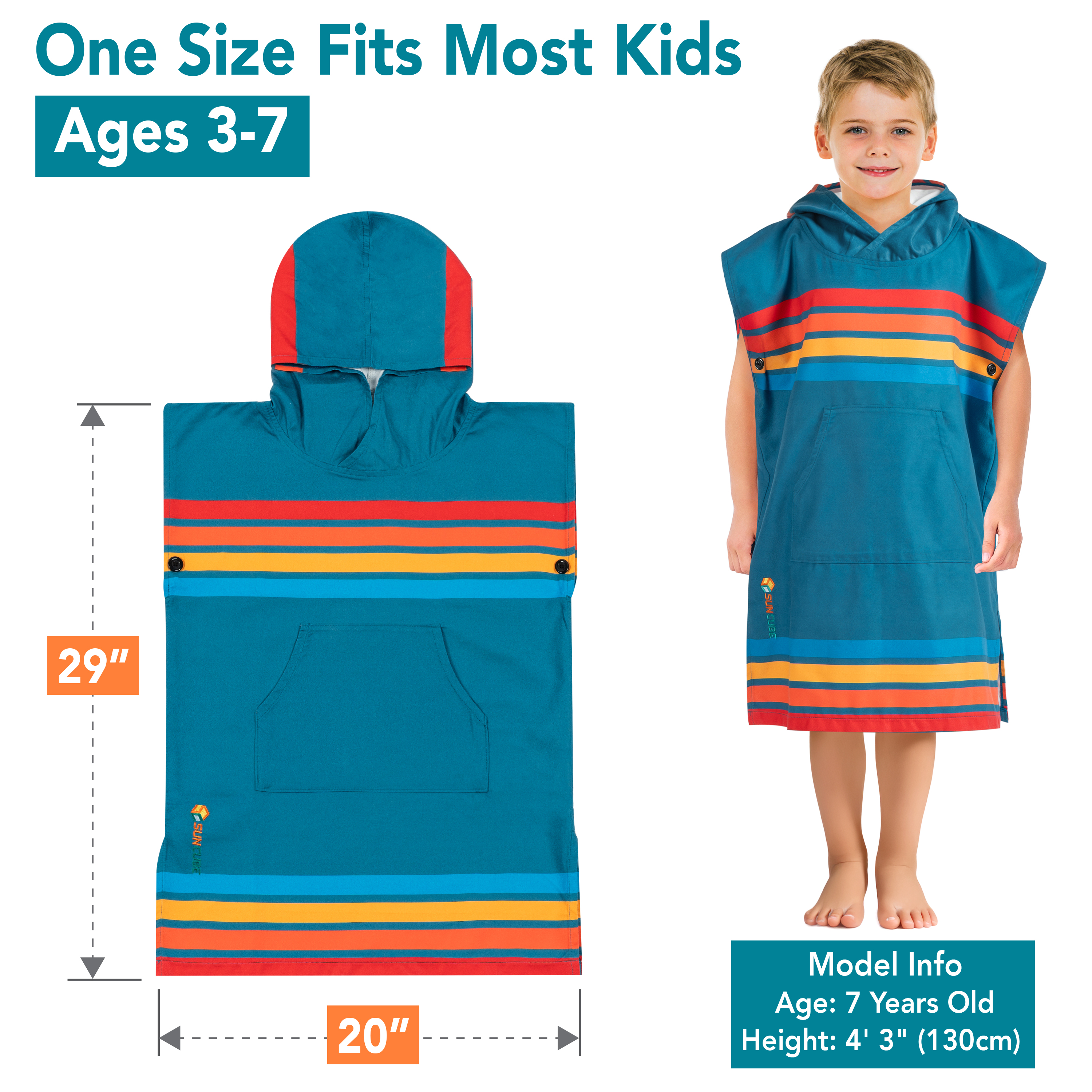 Kids Towel Changing Swim Robe Surf Poncho Quick Dry Microfiber Hooded 3-7 Years - Picture 25 of 43