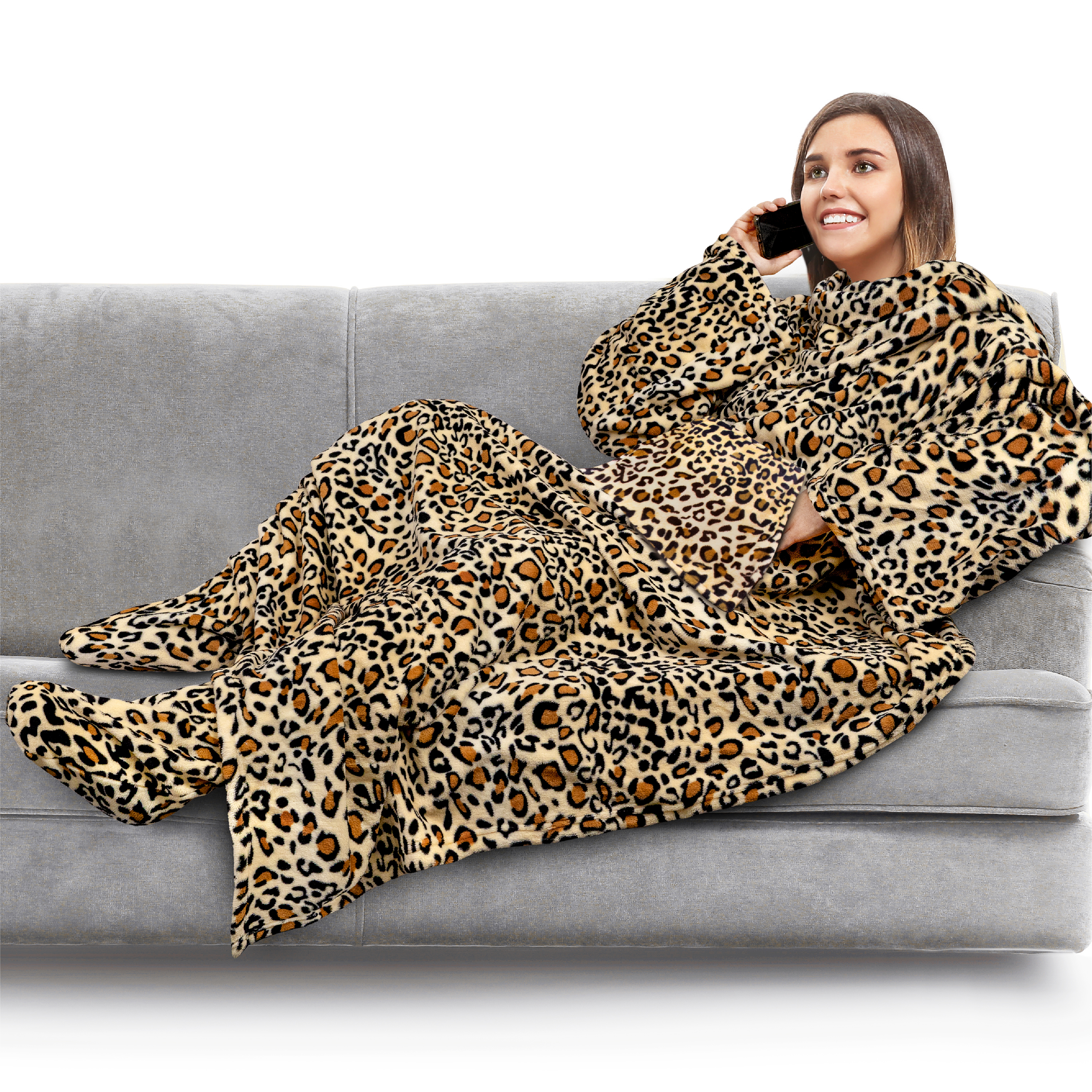 Tragbare Decke mit Fußtasche Ärmel Weich Fleece Wickel Sofa Couch TV Geschenke - Bild 48 von 192