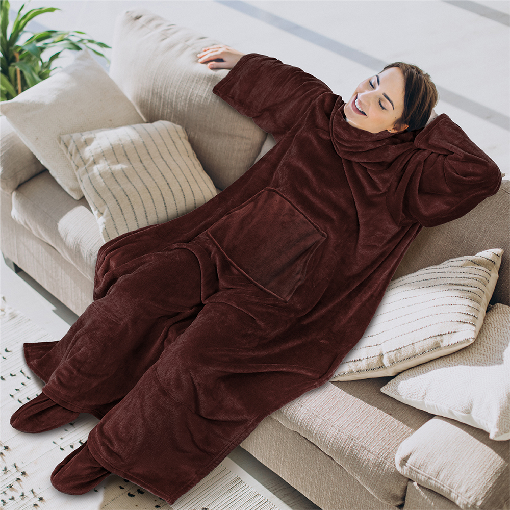 Tragbare Decke mit Fußtasche Ärmel Weich Fleece Wickel Sofa Couch TV Geschenke - Bild 16 von 192