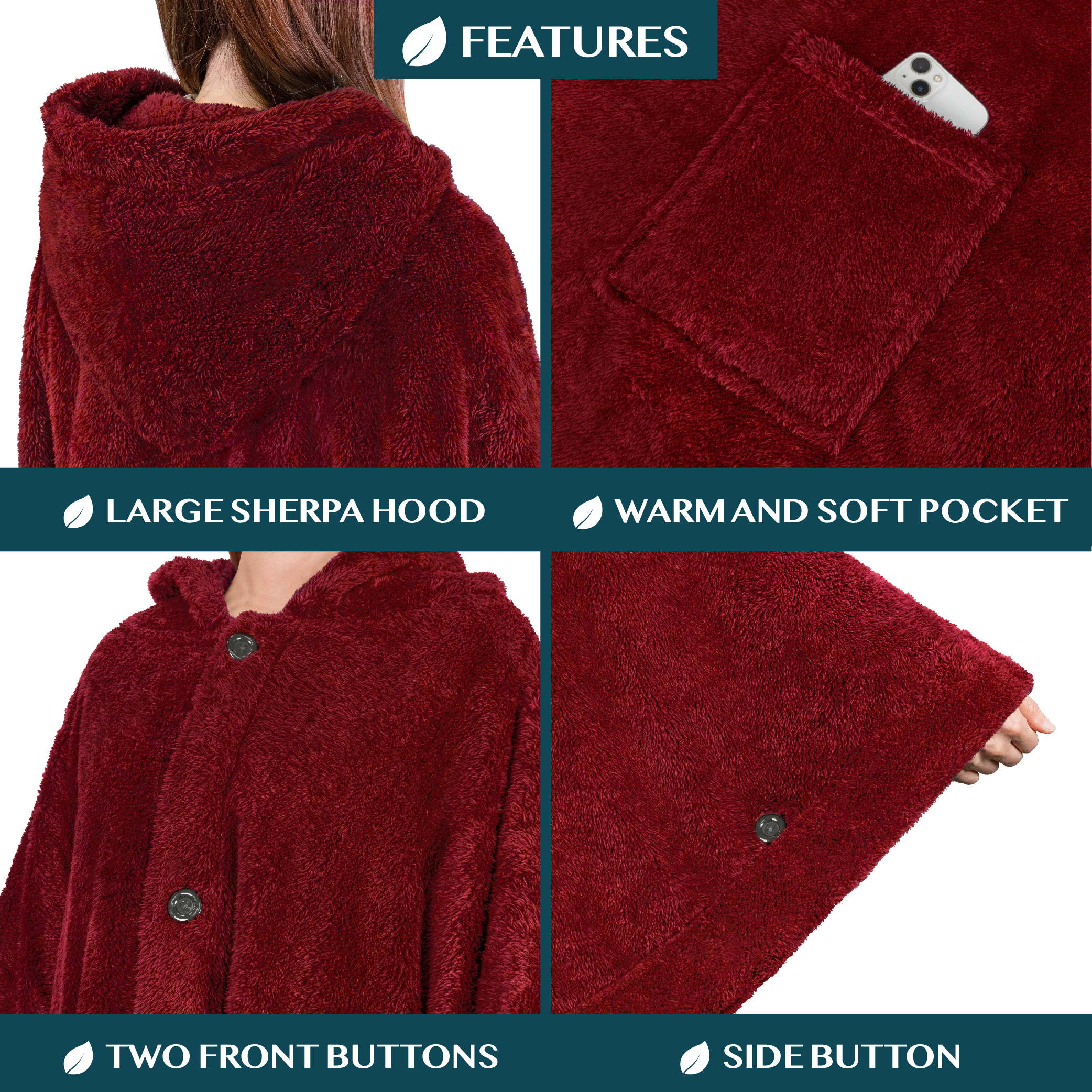 Poncho Manta con Capucha Usable Mantón Envoltura Capucha Bolsillos Suave Esponjoso Regalo - Imagen 79 de 81