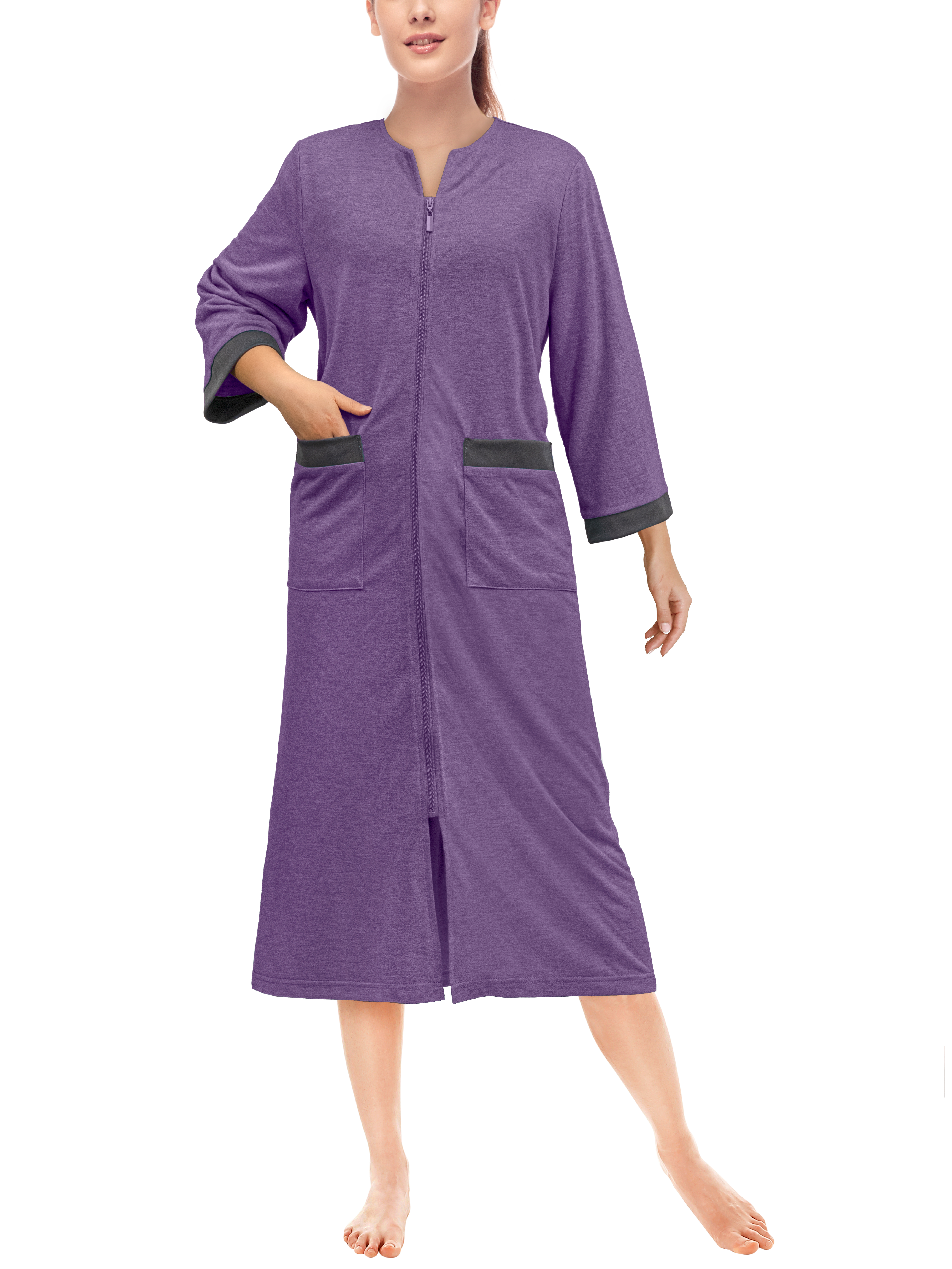 Mujeres Cremallera Abrigo Tumbona Cremallera Damas Bata Ligero Casa Abrigo Vestido - Imagen 34 de 40