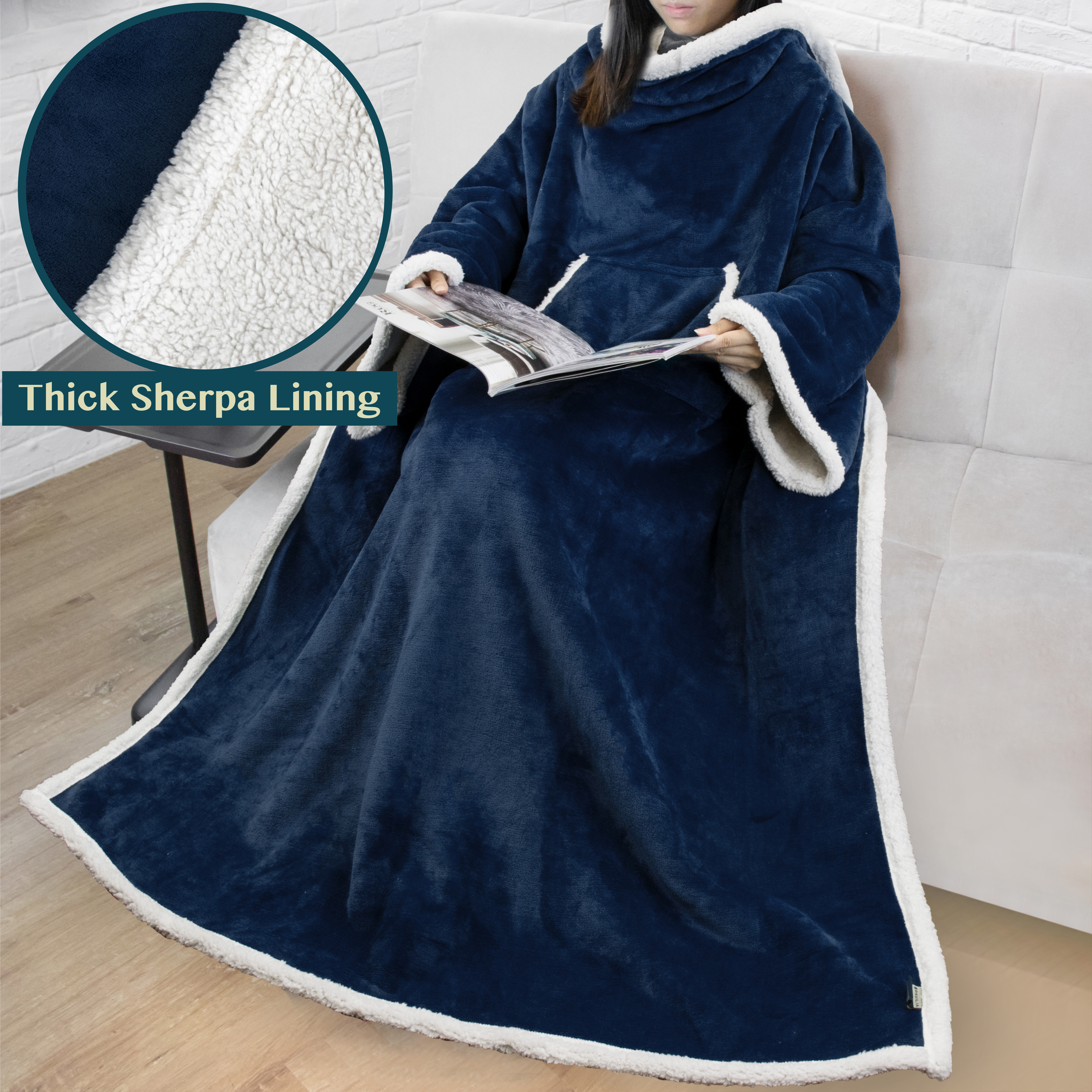 Fleece Wearable TV Blanket with Sleeves Front Pocket Robe Warn Soft Blanket Gift - Picture 97 of 168