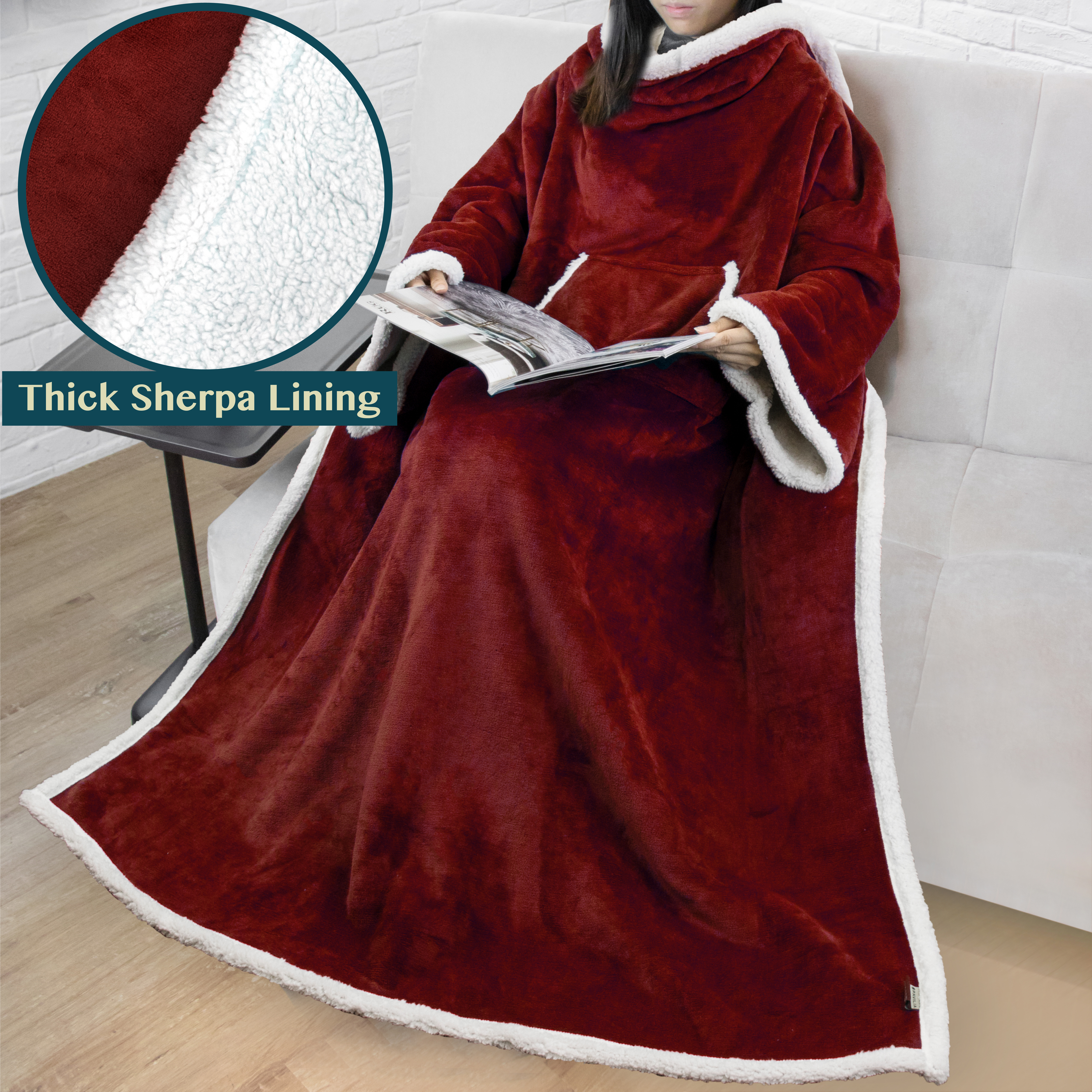 Fleece Wearable TV Blanket with Sleeves Front Pocket Robe Warn Soft Blanket Gift - Picture 159 of 168