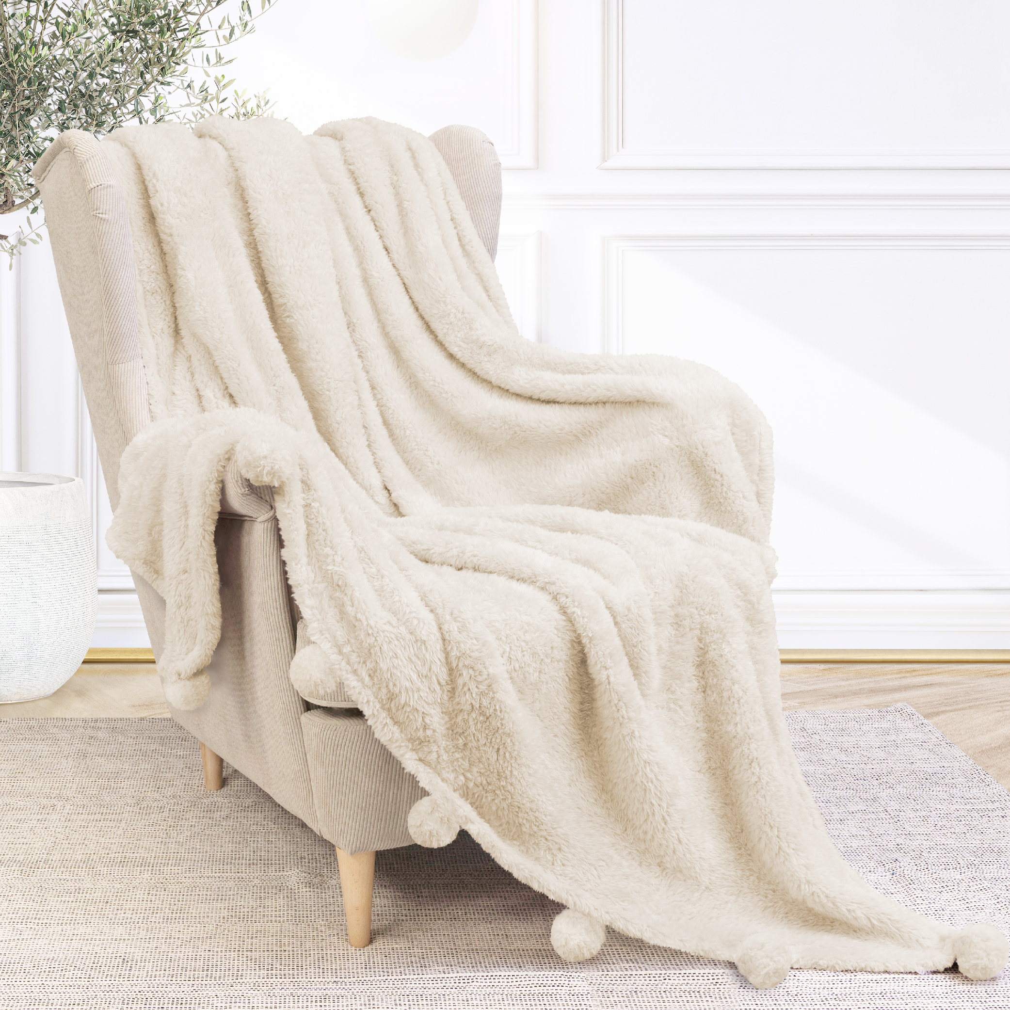 Fluffy Throw Blanket Pom Pom Tassel Soft Blanket Sofa Couch Bed Warm Cute Fuzzy - Picture 31 of 68