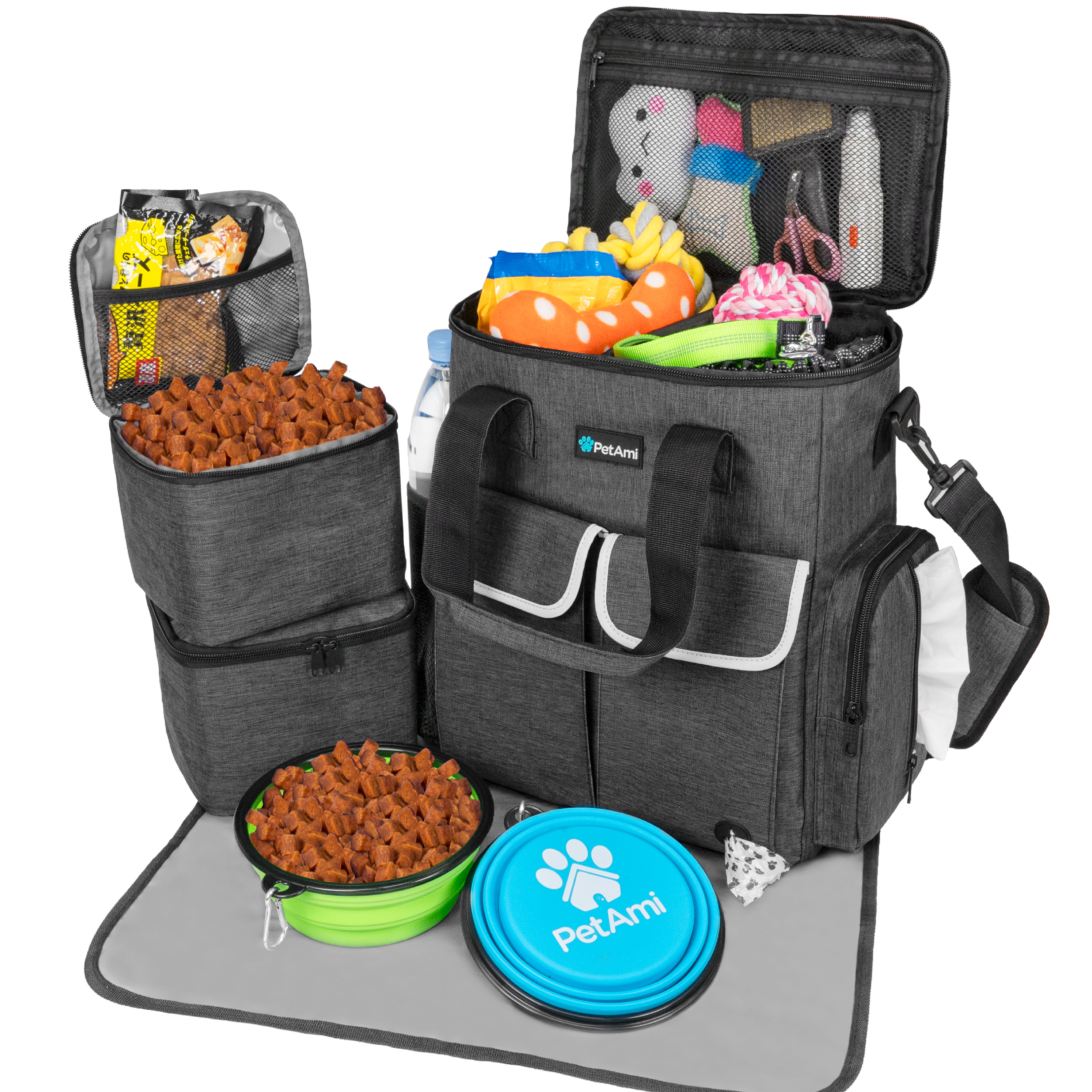 Dog Travel Bag Supplies Pet Organizer Set Pet Food Container Bowls Weekend Cat - Picture 2 of 36