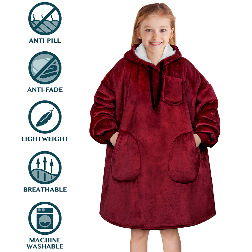 Blanket Sweatshirt Sherpa Lining Comfy Fleece Oversized Hoodie for Kids Teens - Picture 69 of 71