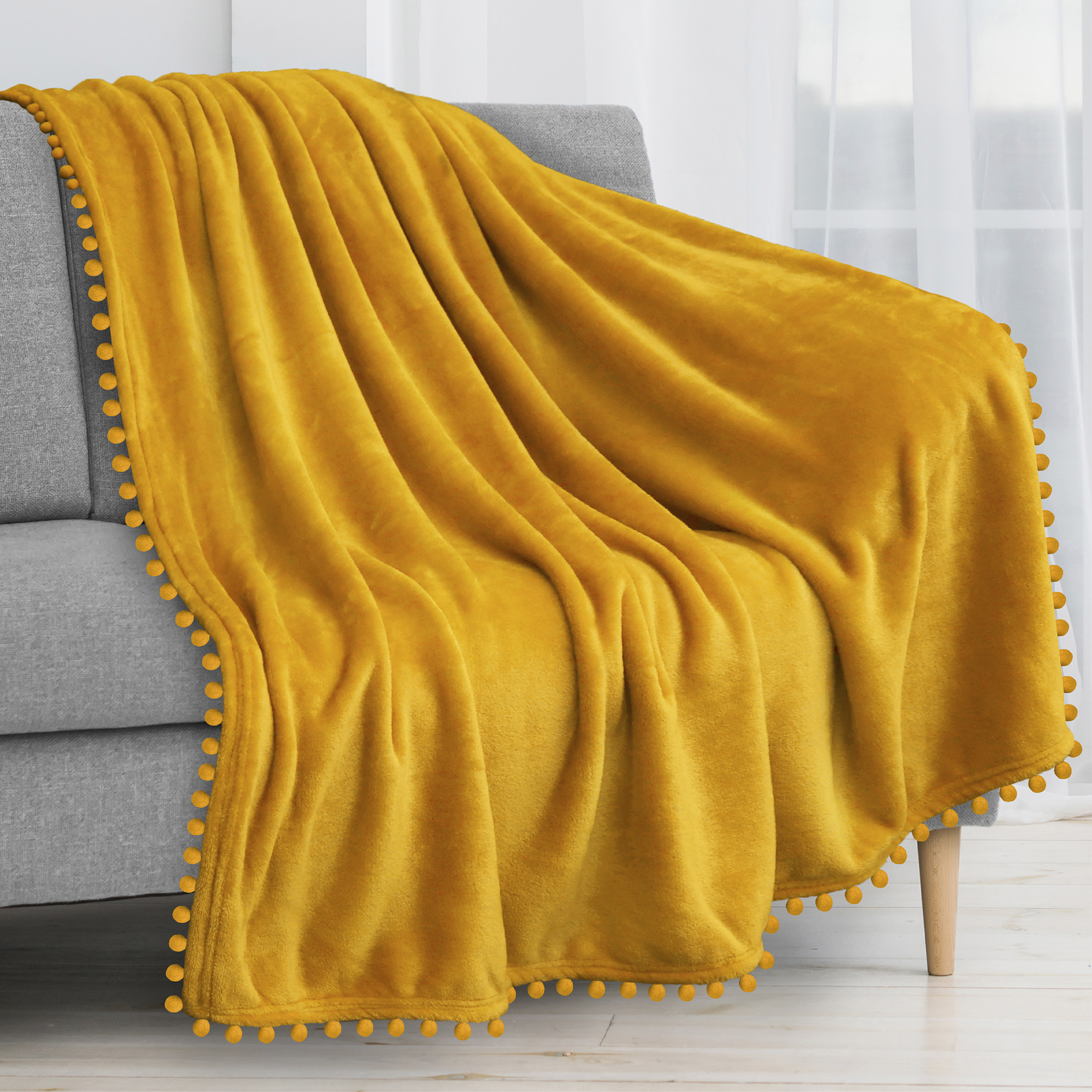 thumbnail 70 - Plaid Buffalo Checker Pom Pom Fringe Throw Blanket Soft Fleece for Sofa Couch