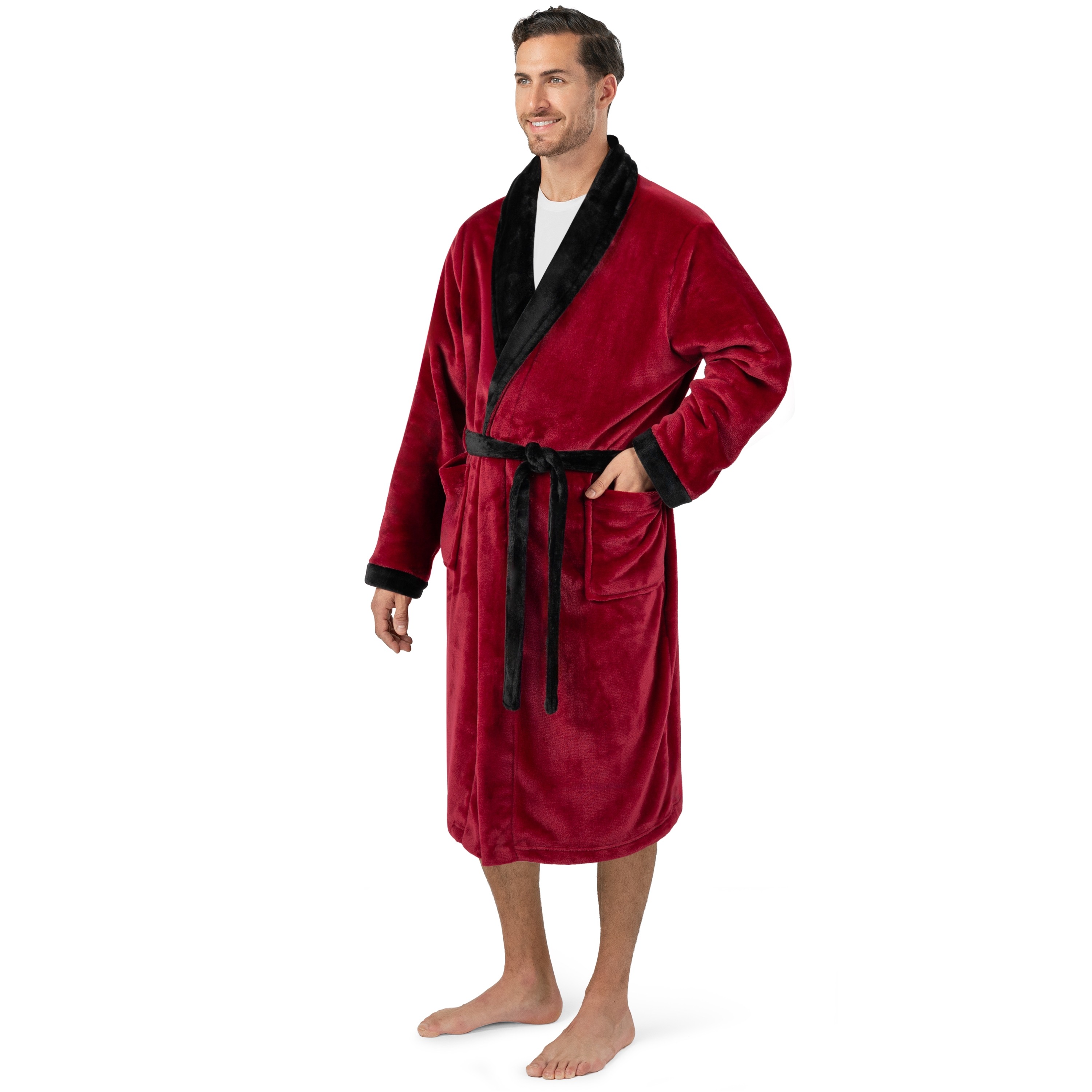 Leichter Herren Morgenmantel Mikrofaser Fleece Bademantel Lang Weich Spa Männer Bademantel - Bild 23 von 27