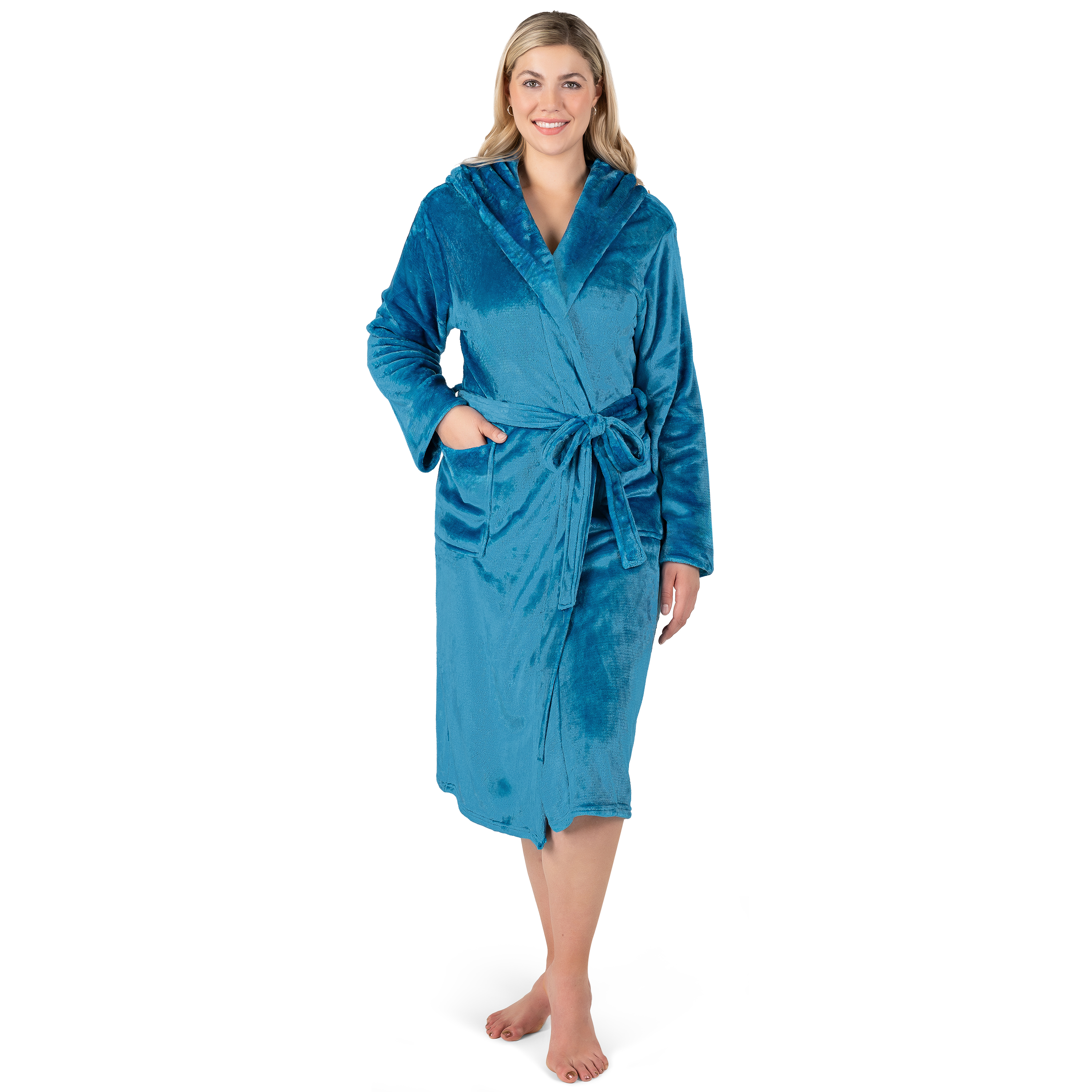 Womens Robe with Hood Fleece Plush Soft Long Hooded Robe Bathrobe for Spa Bath