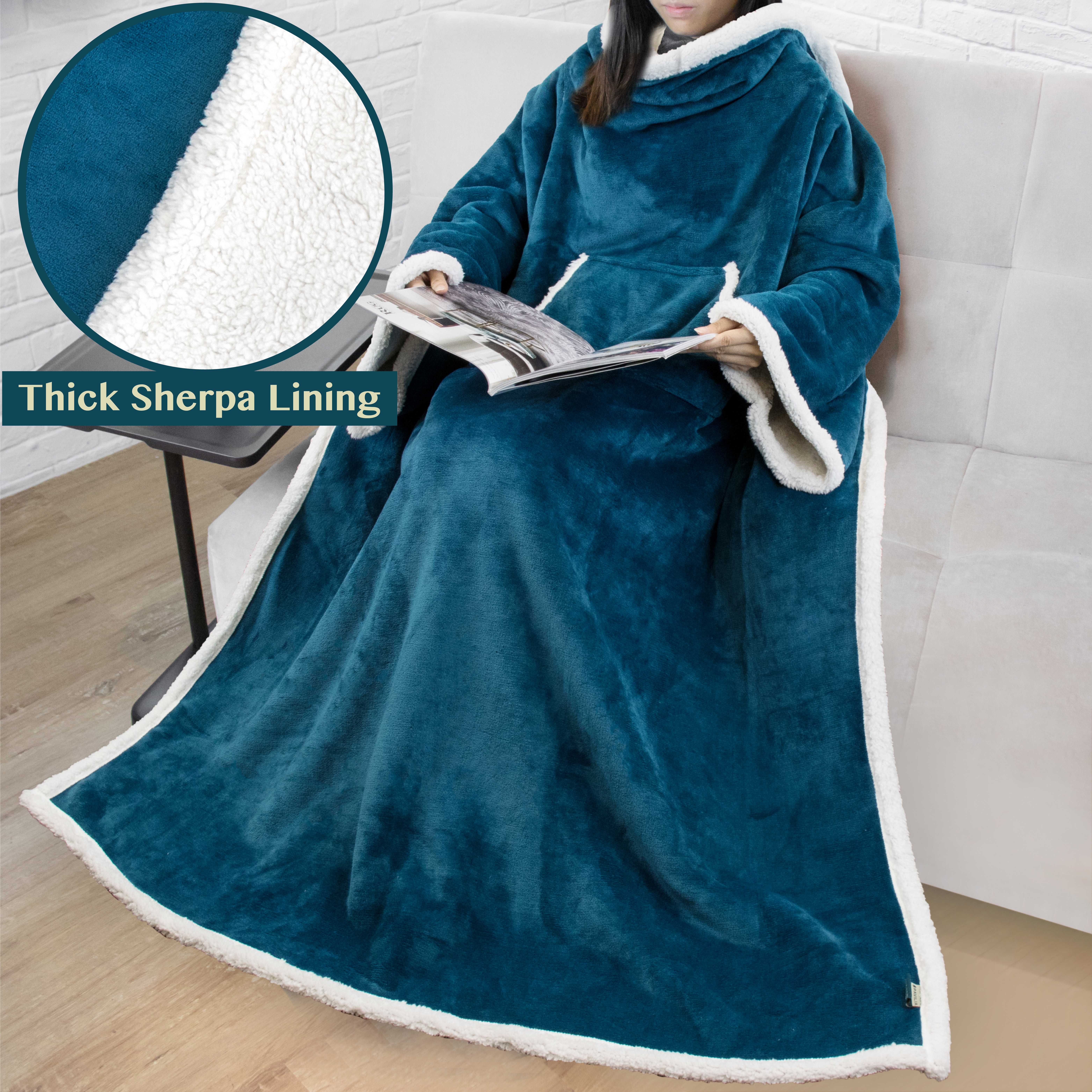 Fleece Wearable TV Blanket with Sleeves Front Pocket Robe Warn Soft Blanket Gift - Picture 149 of 168