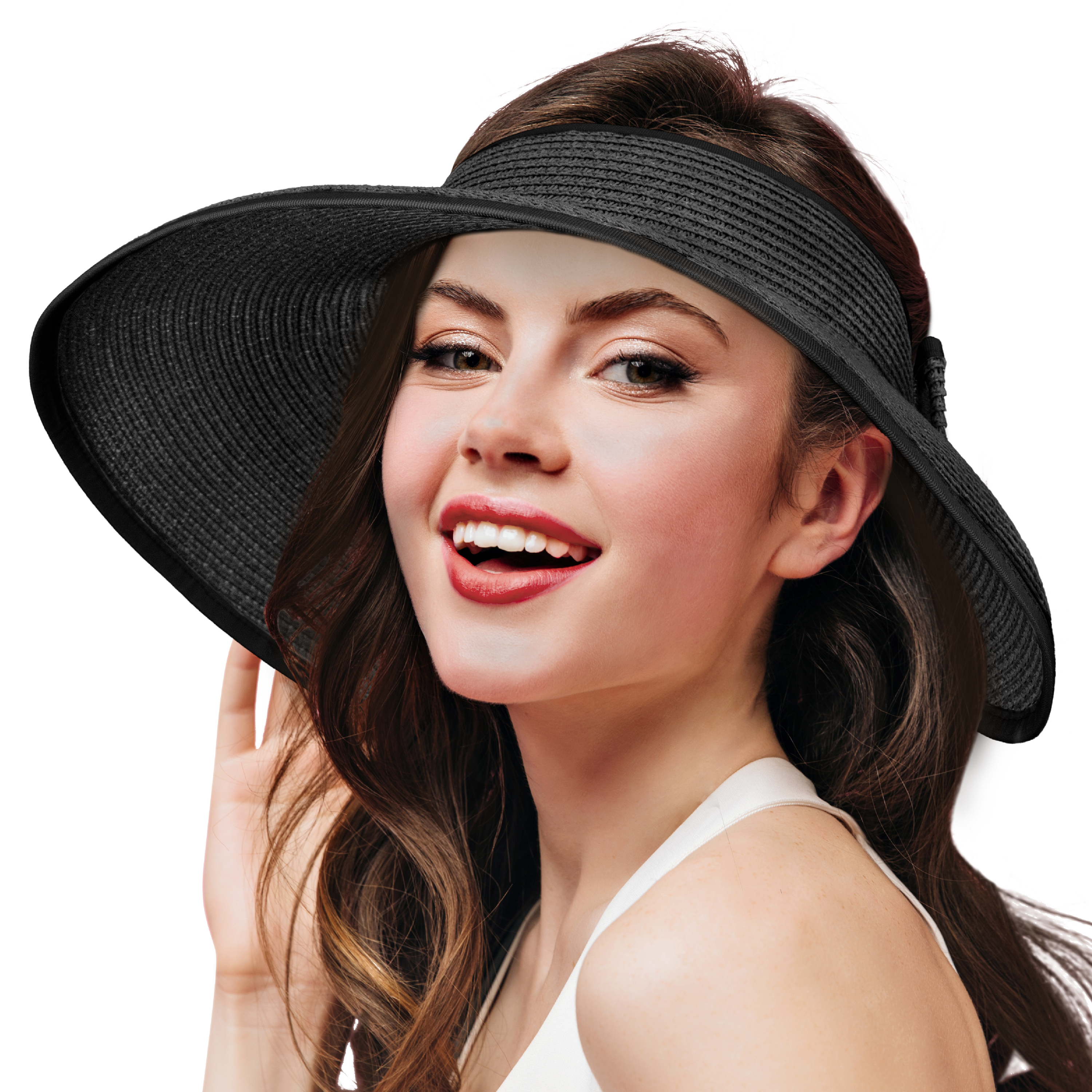 New Hat Visor Large Brim Wide Straw Cap Women Spring Summer Foldable Up Beach Ladies Roll Sun hat
