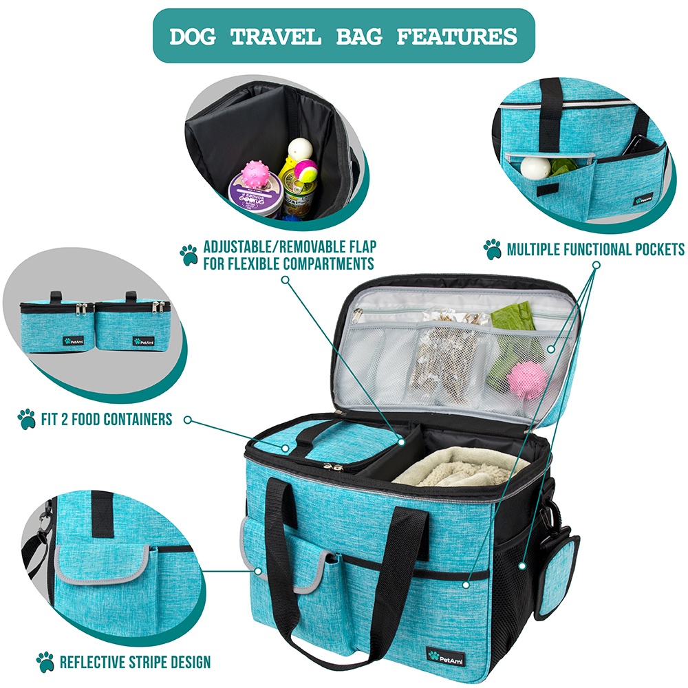 Pet Supply Travel Bag Set Weekend Tote Dog Gear Food Carrier Accessory Organizer - Picture 53 of 59