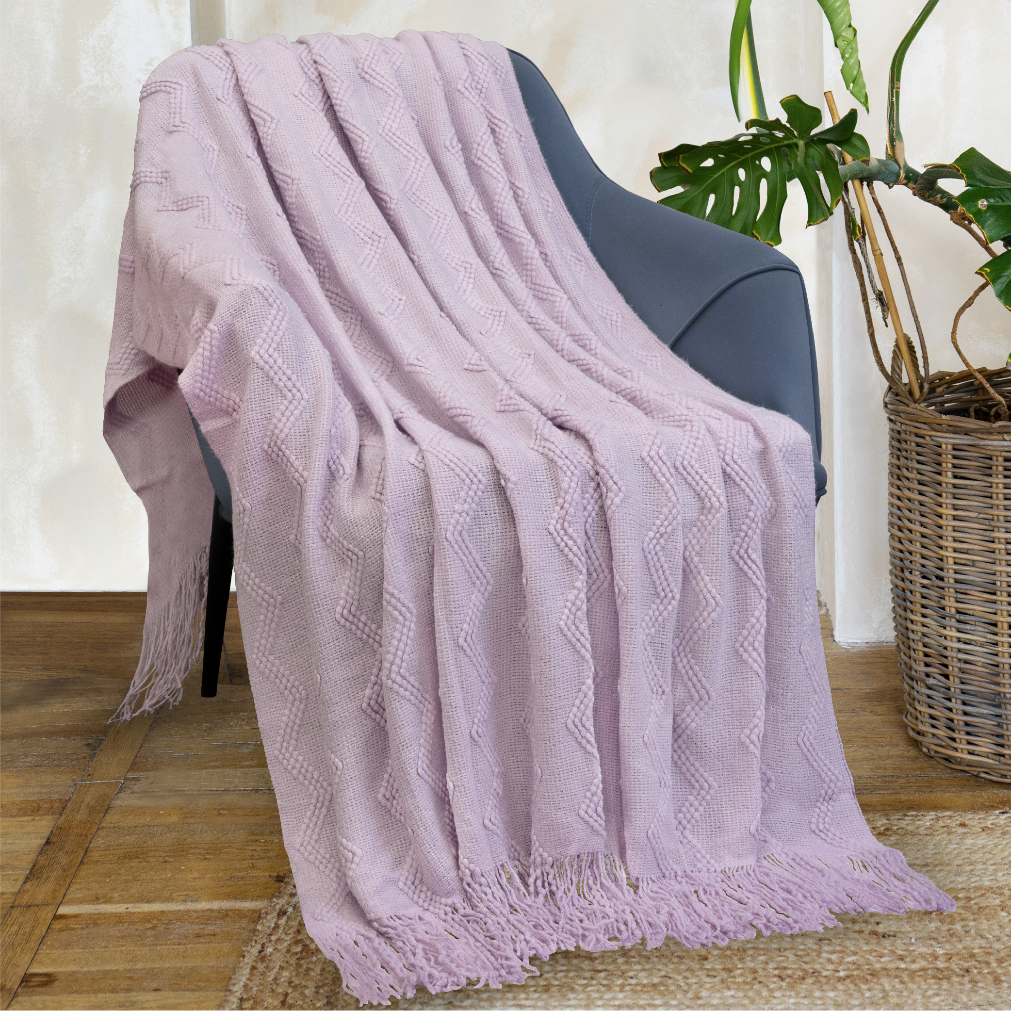 Textured Knitted Fringe Throw Blanket Decorative for Couch Sofa Bed Lightweight - Picture 76 of 142