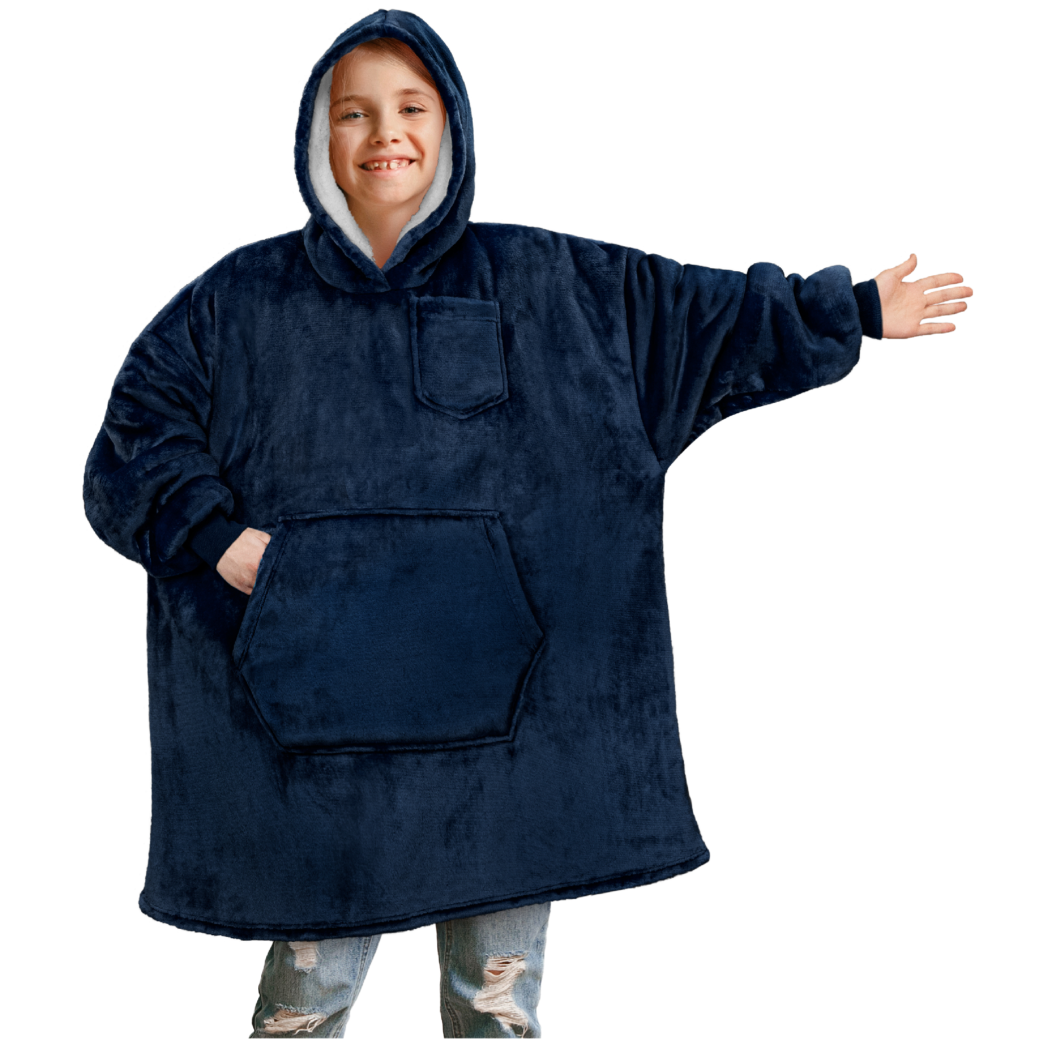 Blanket Sweatshirt Sherpa Lining Comfy Fleece Oversized Hoodie for Kids Teens JR - Picture 30 of 71