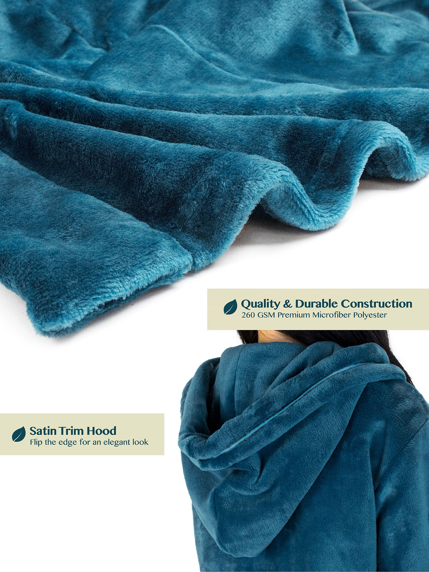 Womens Fleece Hooded Robe Plush Warm Long Luxury Spa Night Bathrobe Sleepwear - Picture 37 of 49