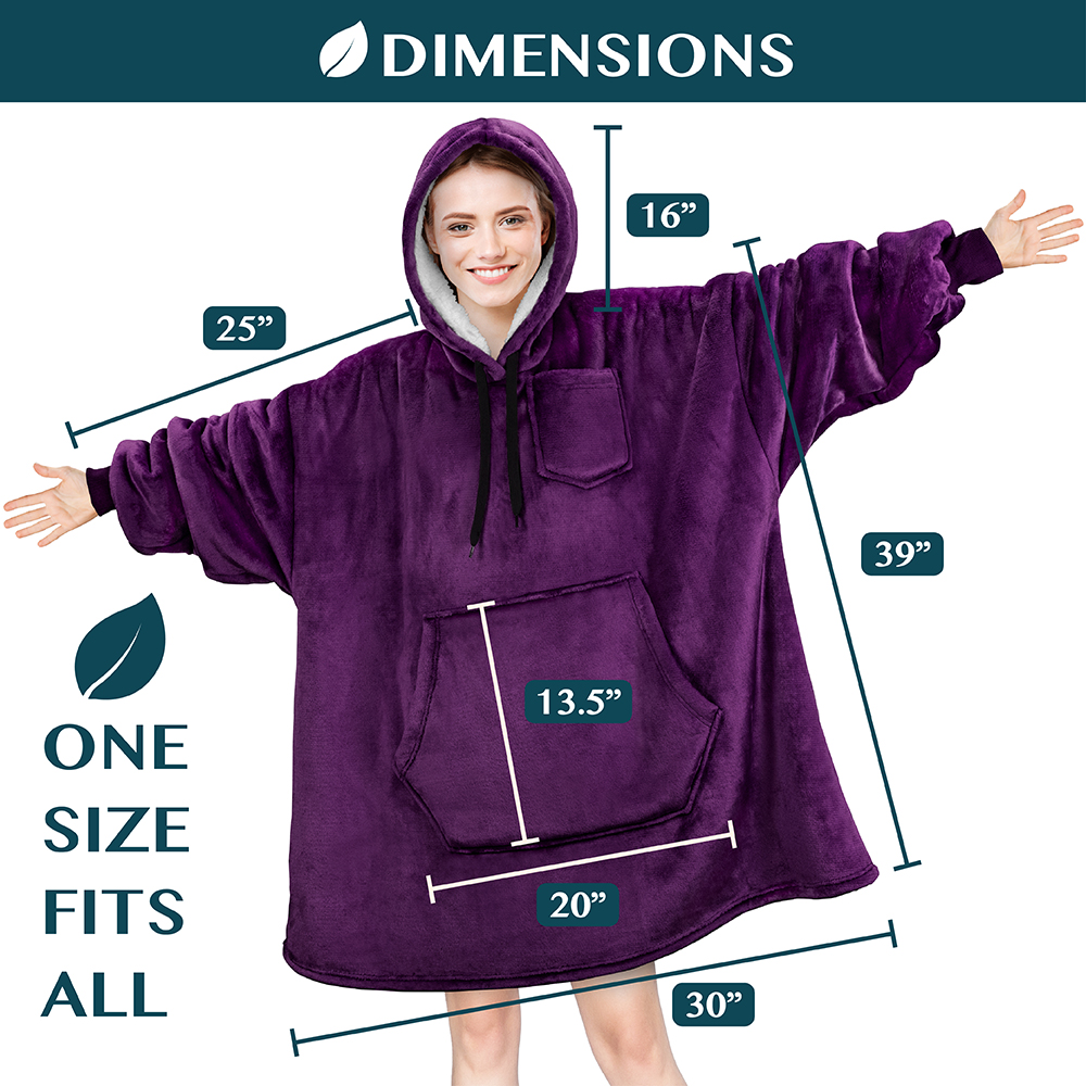 Blanket Sweatshirt Sherpa Plush Soft Comfy Fleece Oversized Hoodie Pocket Gift - Picture 89 of 117