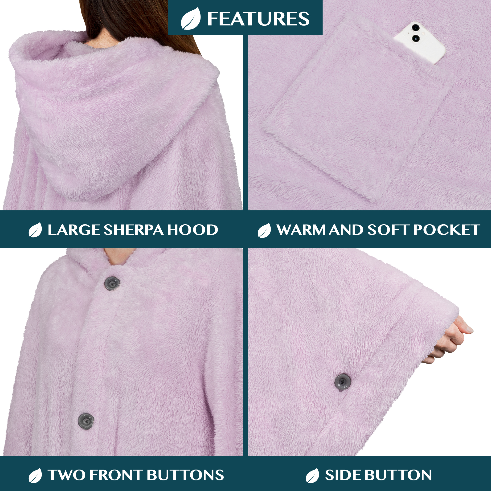 Poncho Manta con Capucha Usable Mantón Envoltura Capucha Bolsillos Suave Esponjoso Regalo - Imagen 34 de 81