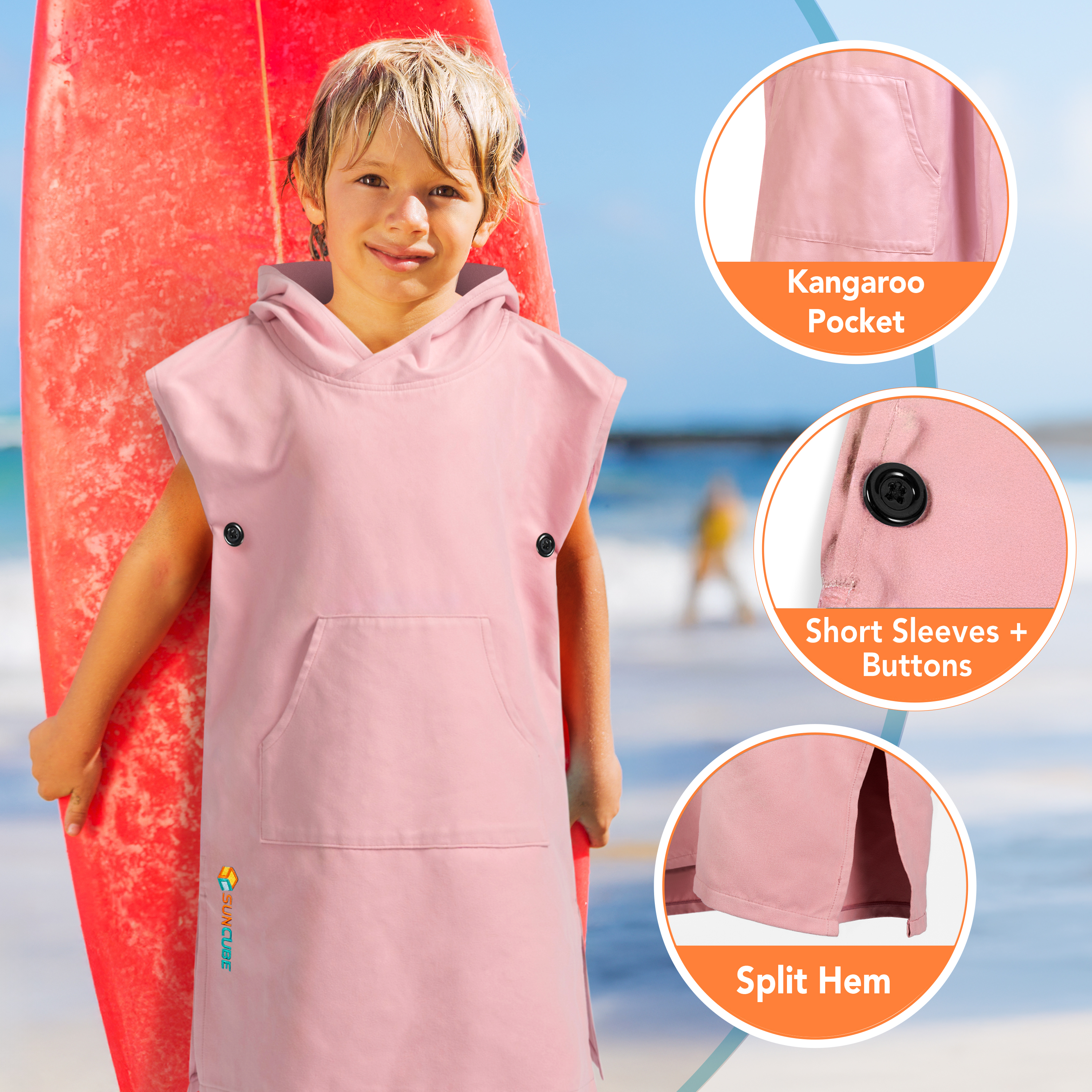 Kids Towel Changing Swim Robe Surf Poncho Quick Dry Microfiber Hooded 3-7 Years - Picture 10 of 43