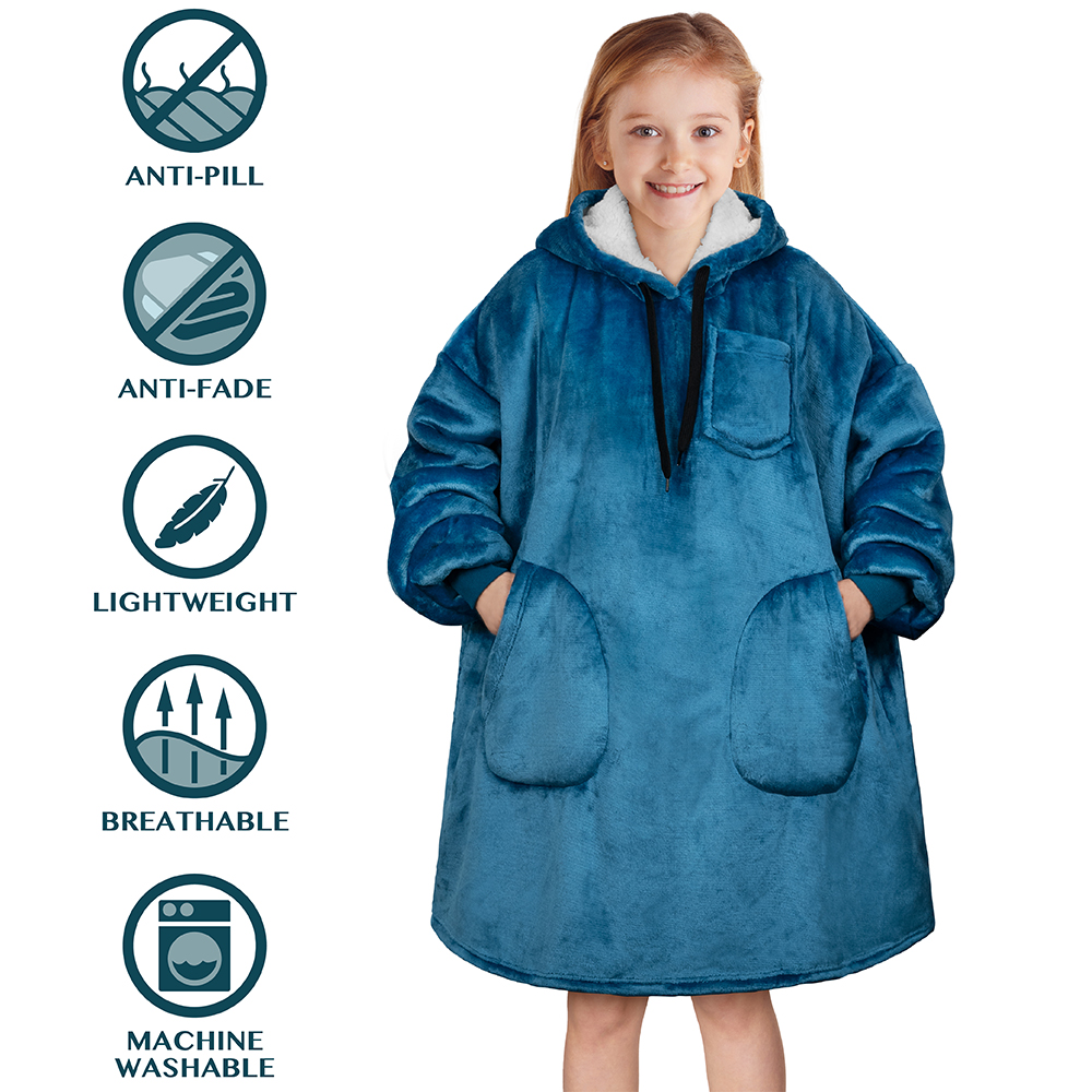 Blanket Sweatshirt Sherpa Lining Comfy Fleece Oversized Hoodie for Kids Teens - Picture 62 of 71