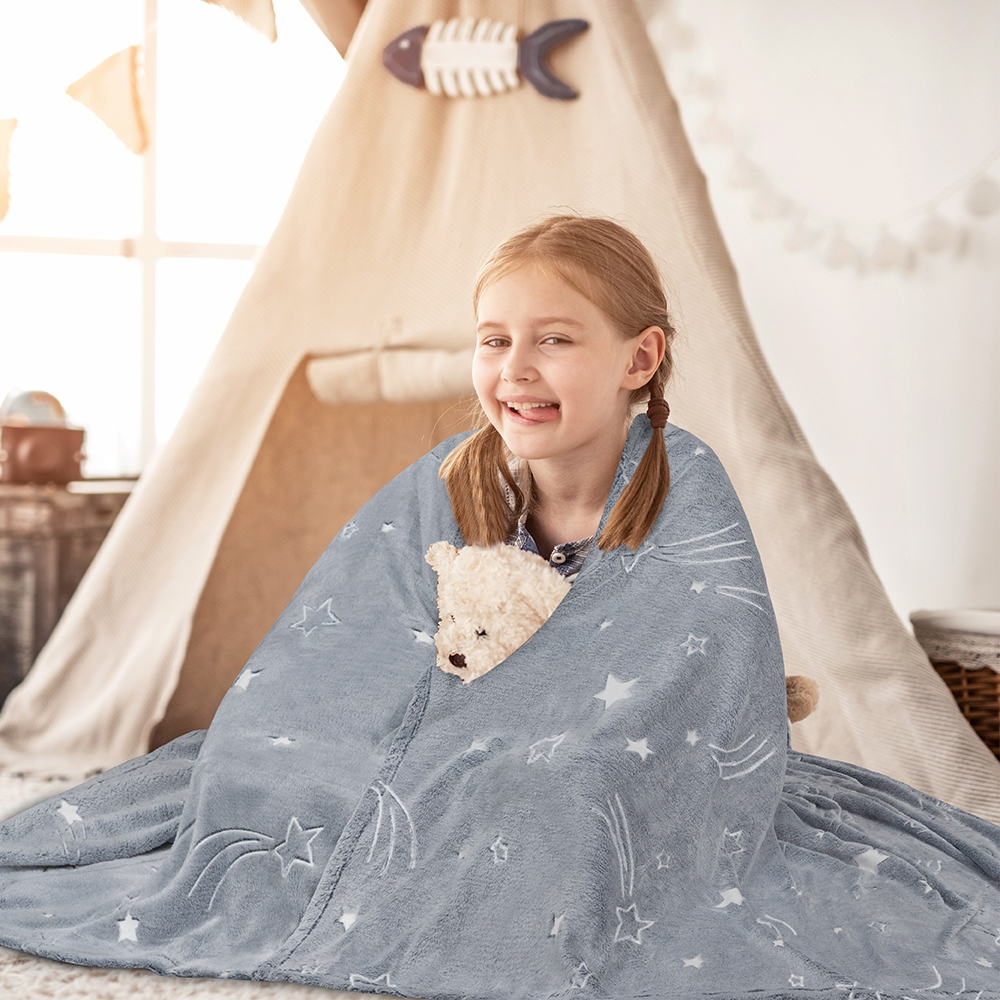 Glow in The Dark Throw Blanket for Kids Boys Girls Unicorn Dinosaur Space Stars - Picture 39 of 57