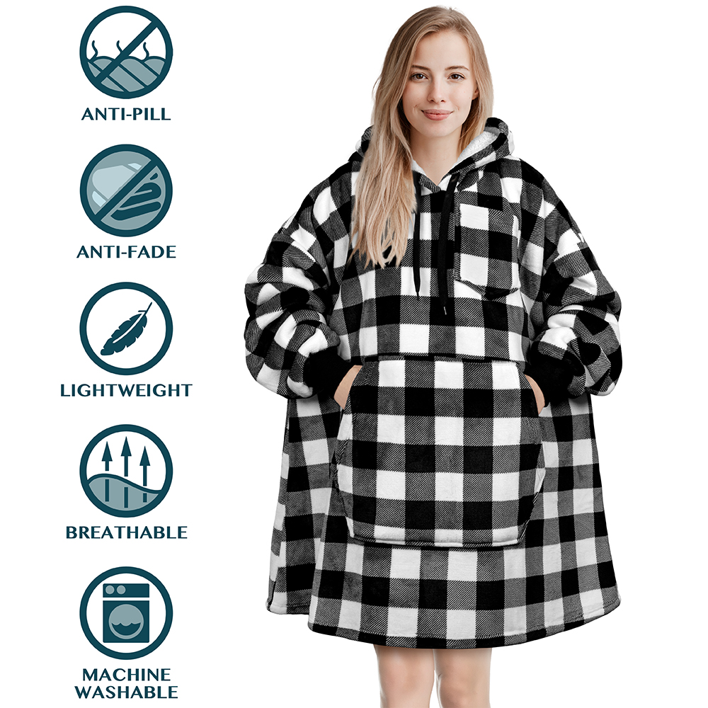 Blanket Sweatshirt Sherpa Plush Soft Comfy Fleece Oversized Hoodie Pocket Gift - Picture 35 of 117