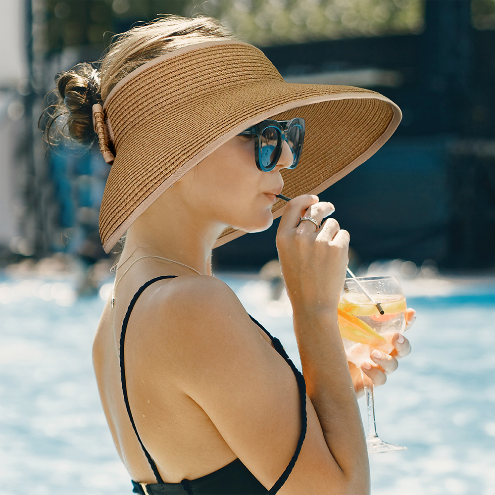 Women Lady Visor Hat Summer Sun Beach Ladies Foldable  Roll Up Wide Brim Cap EAX 