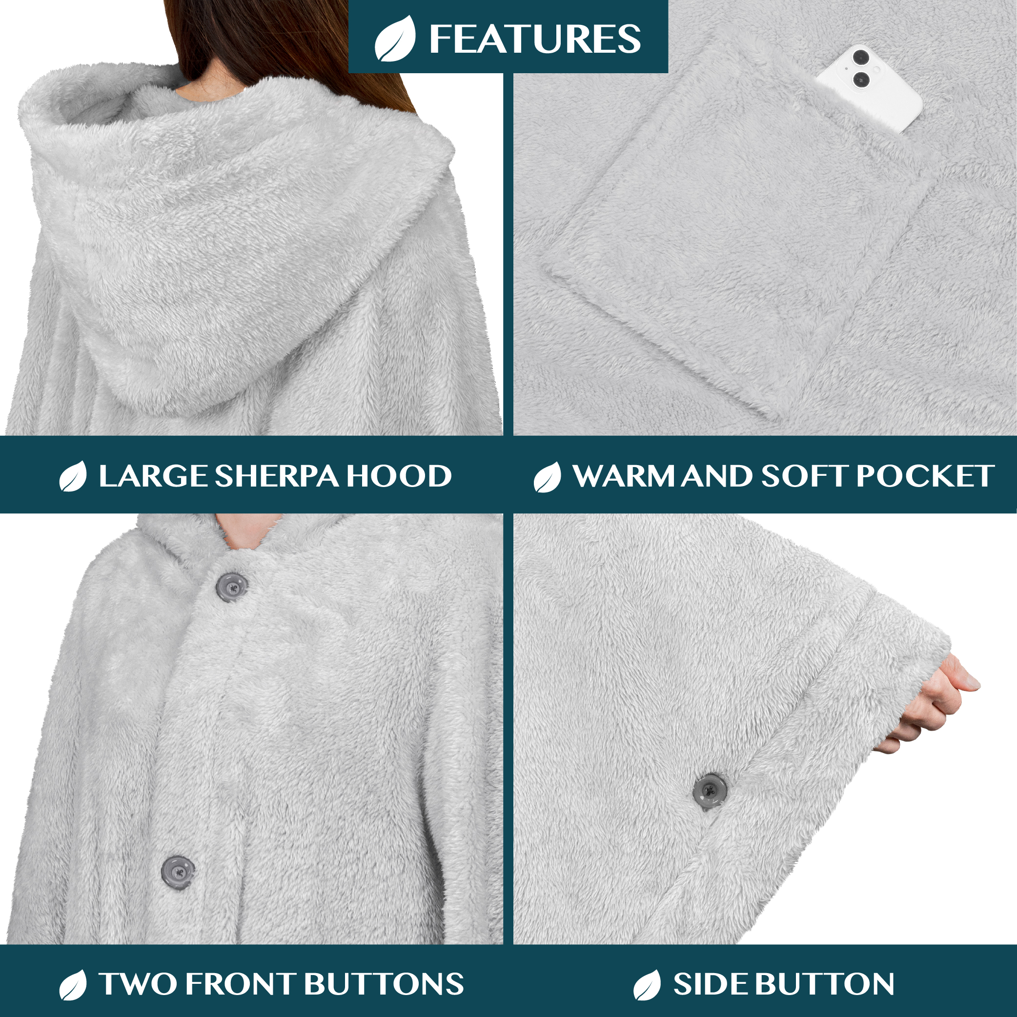 Poncho Manta con Capucha Usable Mantón Envoltura Capucha Bolsillos Suave Esponjoso Regalo - Imagen 52 de 81