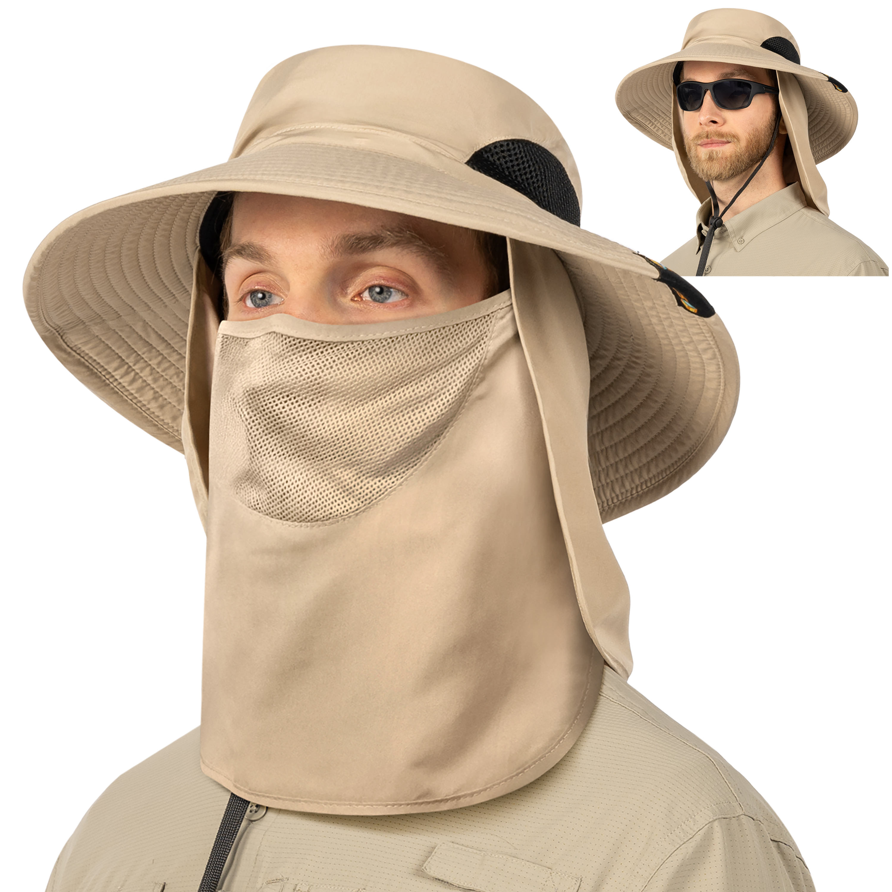 Men Women UV Protection Sun Hats Neck Face Flap Cap Wide Brim Fishing Bucket Hat - Picture 42 of 48