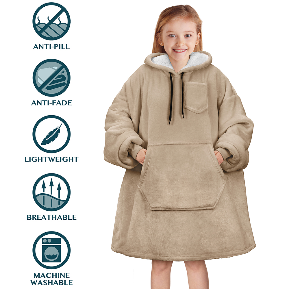 Blanket Sweatshirt Sherpa Lining Comfy Fleece Oversized Hoodie for Kids Teens JR - Picture 55 of 71