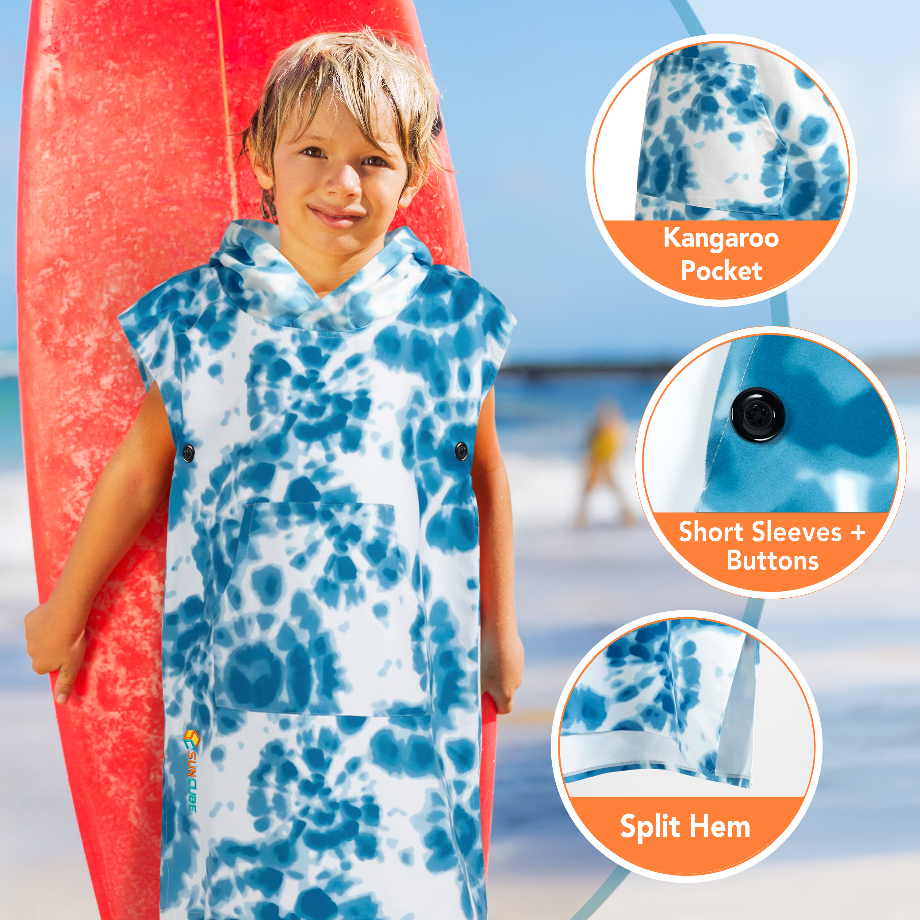 Kids Towel Changing Swim Robe Surf Poncho Quick Dry Microfiber Hooded 3-7 Years - Picture 38 of 43