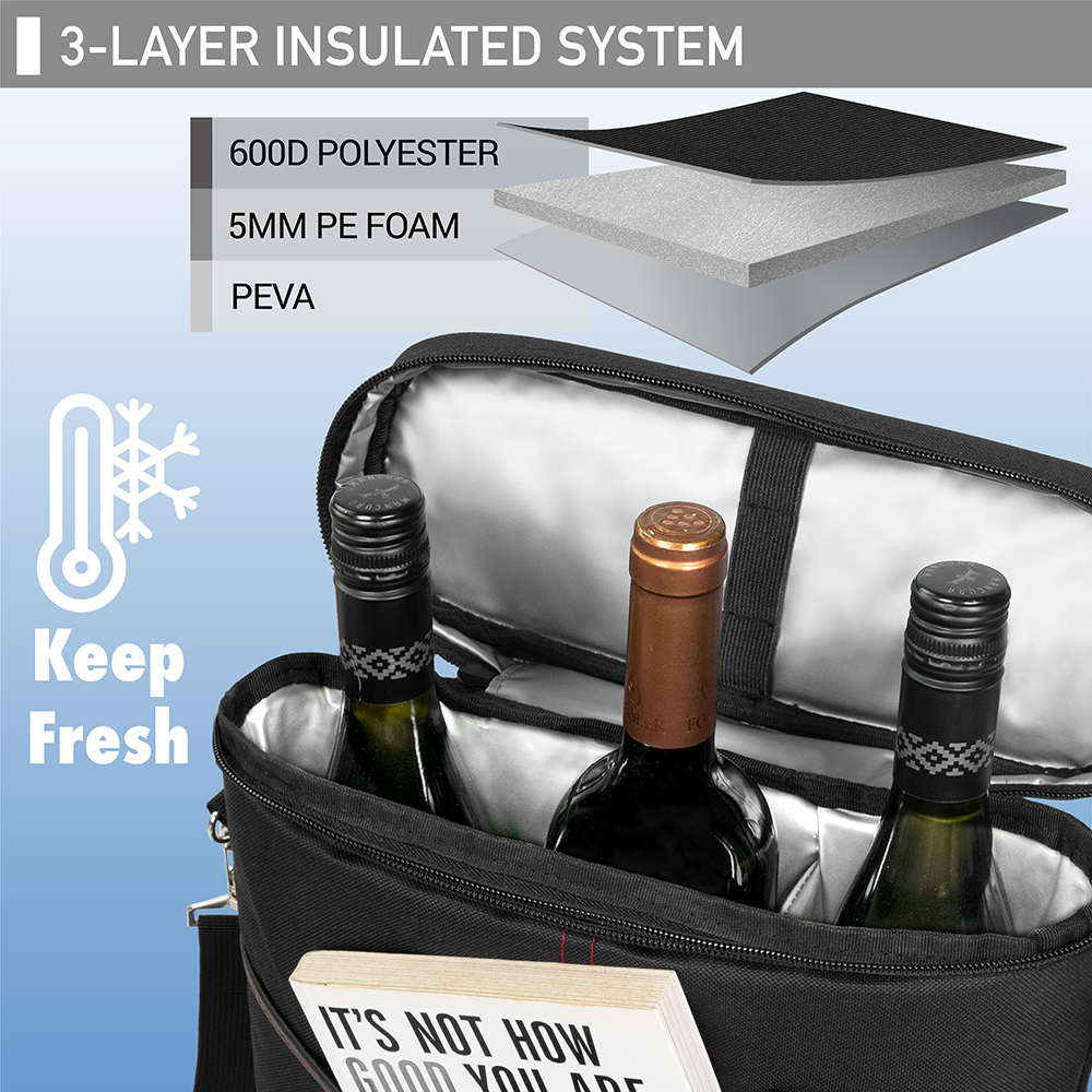 Three Star Neoprene Insulated Wine Bottle Holder Carrier