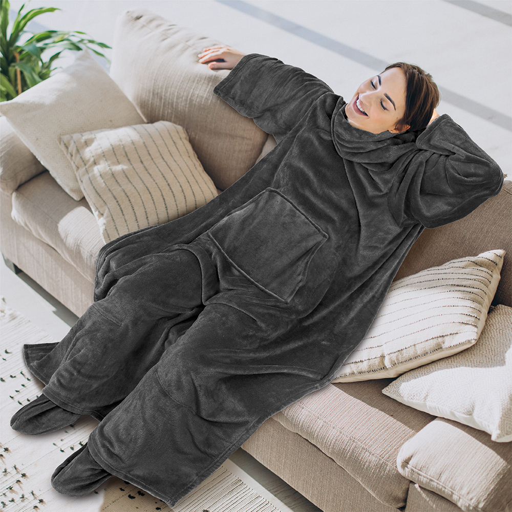 Tragbare Decke mit Fußtasche Ärmel Weich Fleece Wickel Sofa Couch TV Geschenke - Bild 26 von 192
