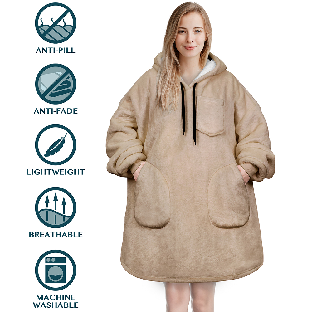 Manta Sudadera Sherpa Forro Felpa Suave Cómoda Vellón Gran Tamaño Sudadera con Capucha Bolsillo - Imagen 100 de 118