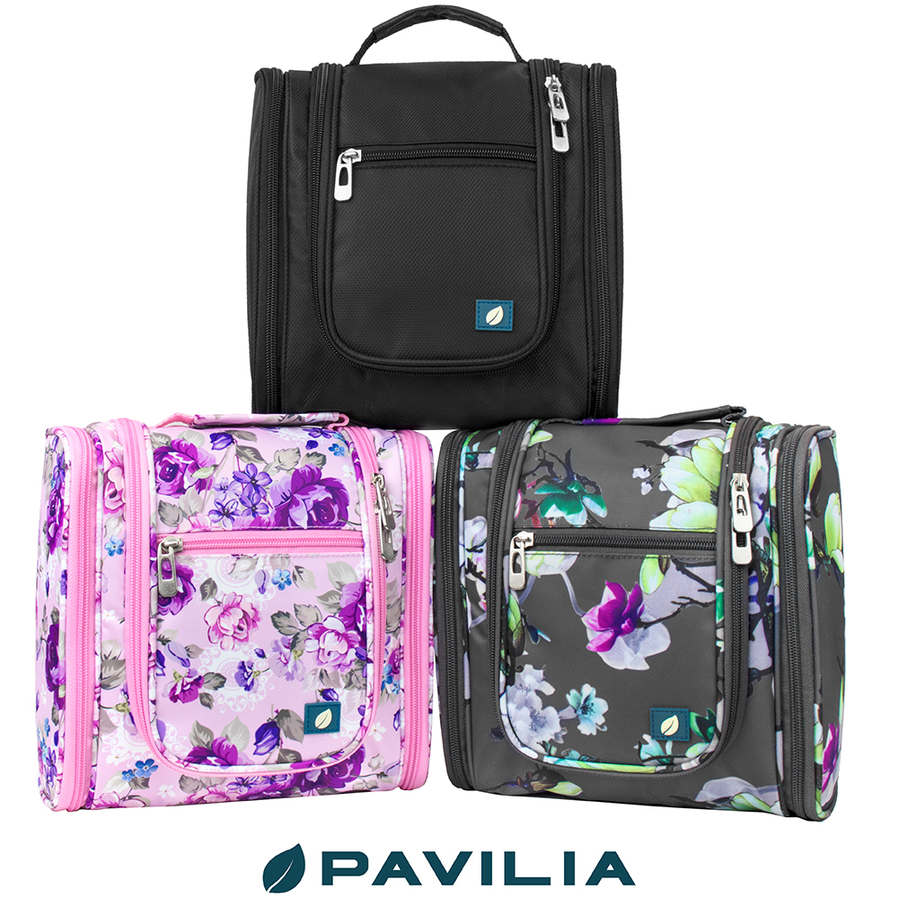 PAVILIA Extra Large Toiletry Bag Travel Bag for Women Men, Hanging Cosmetic Organizer, Water Resistant Makeup Bag for Accessories Toiletries, Travel