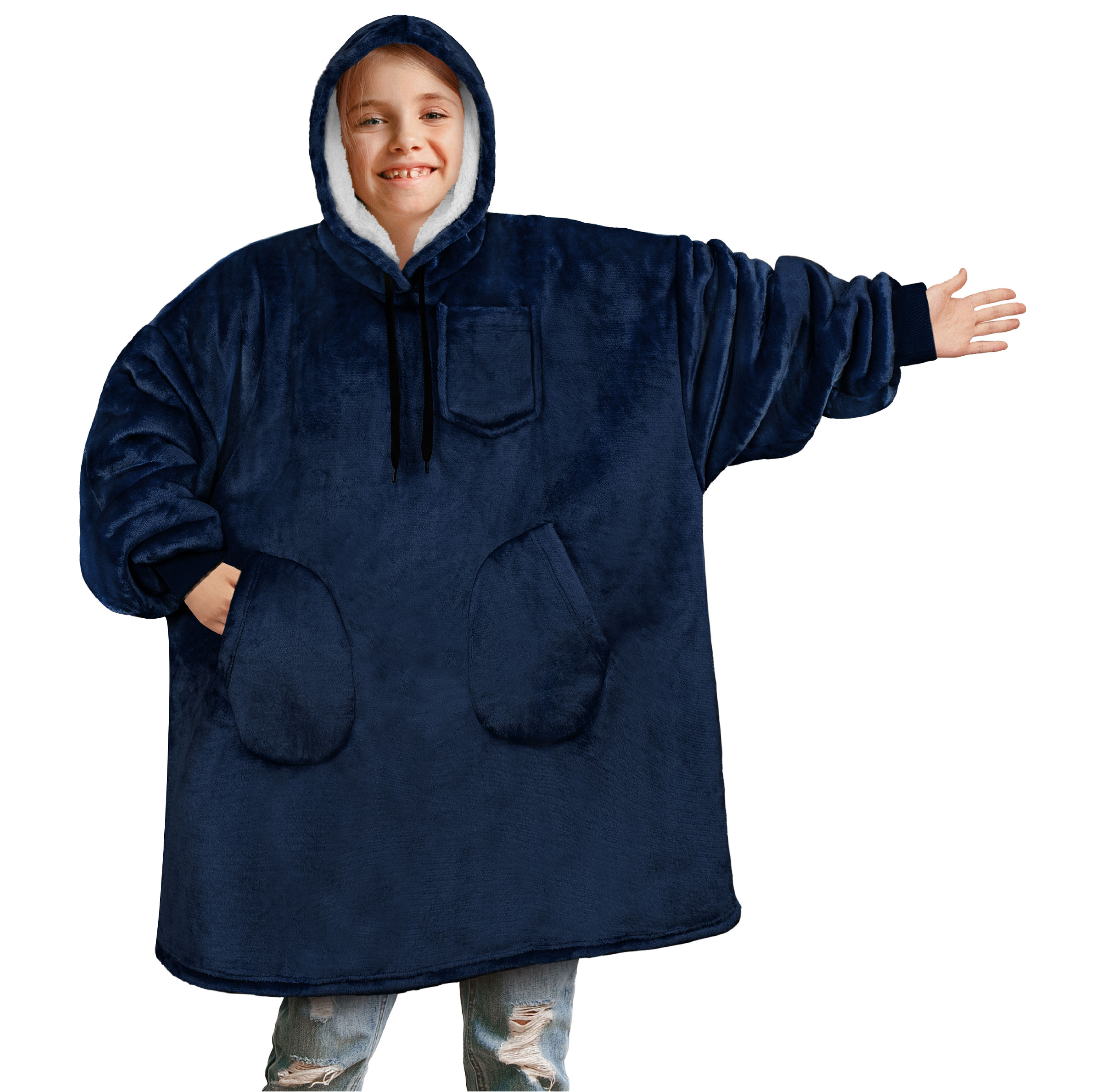 Blanket Sweatshirt Sherpa Lining Comfy Fleece Oversized Hoodie for Kids Teens - Picture 30 of 71
