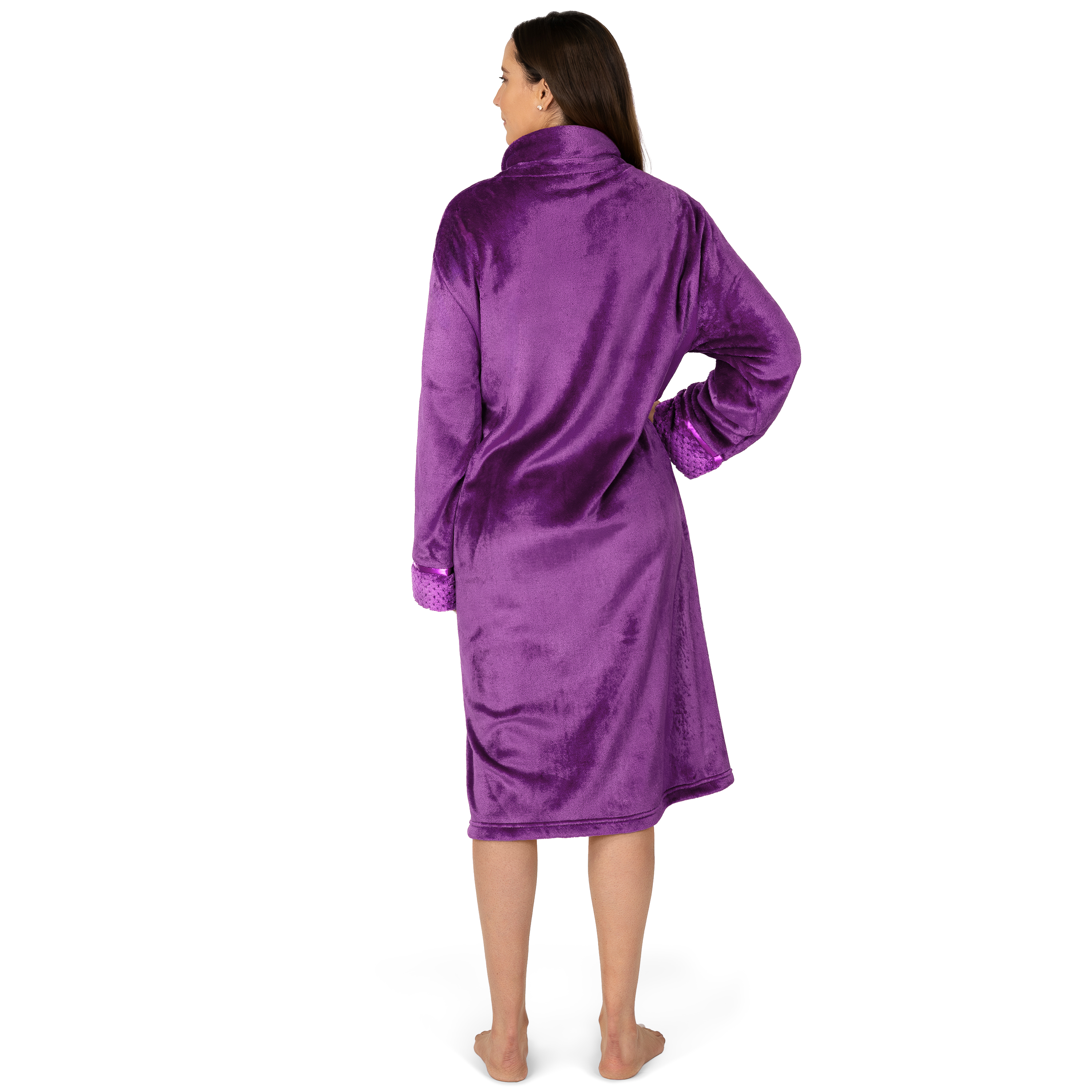 Women Zipper Robe Housecoat Lounger Zip Up Robe Full Length Satin Trim Ladies - Picture 57 of 89