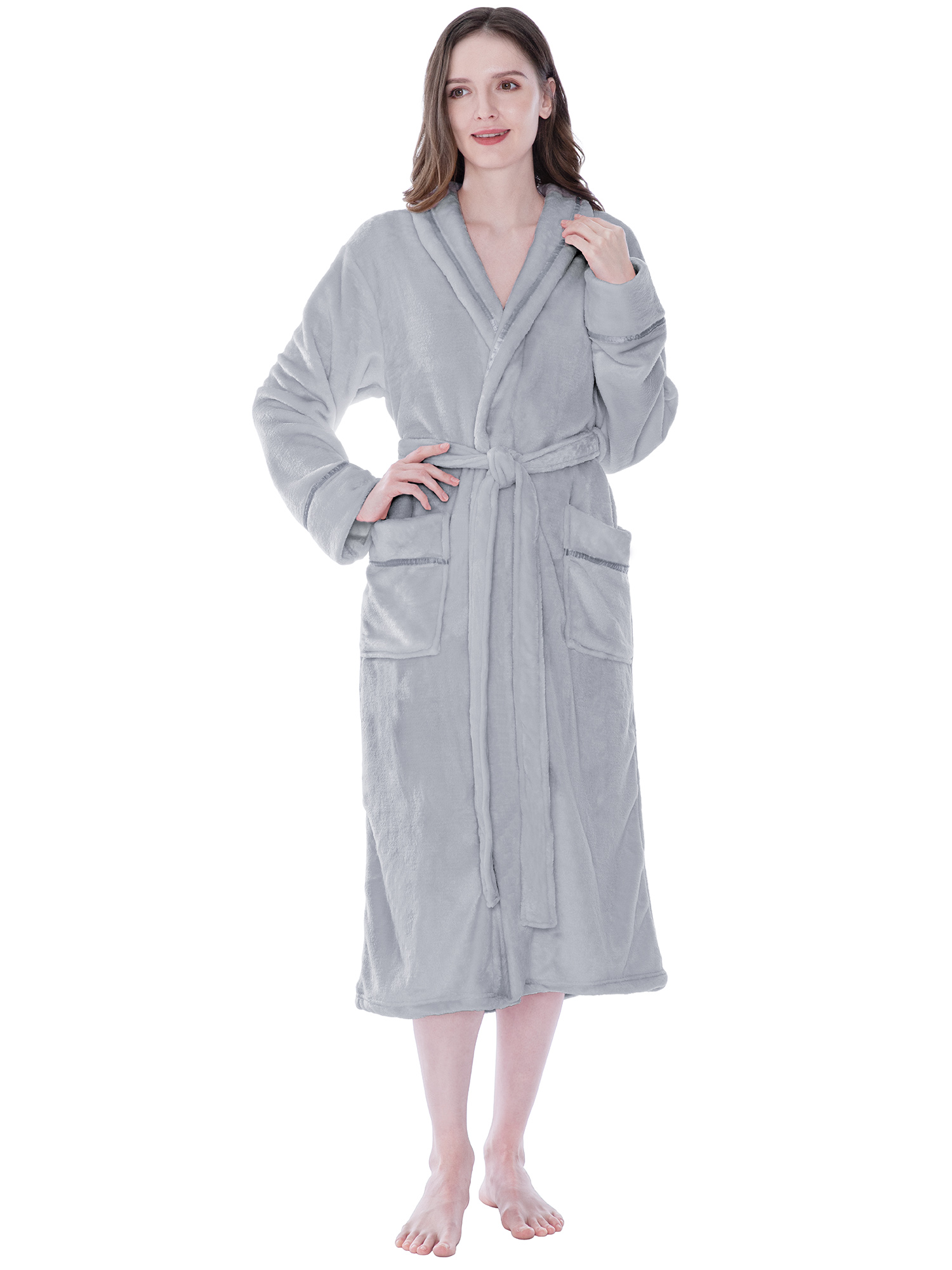 Women Fleece Bath Robe Plush Shawl Collar Spa Robe Soft Microfiber Long Bathrobe - Picture 46 of 99