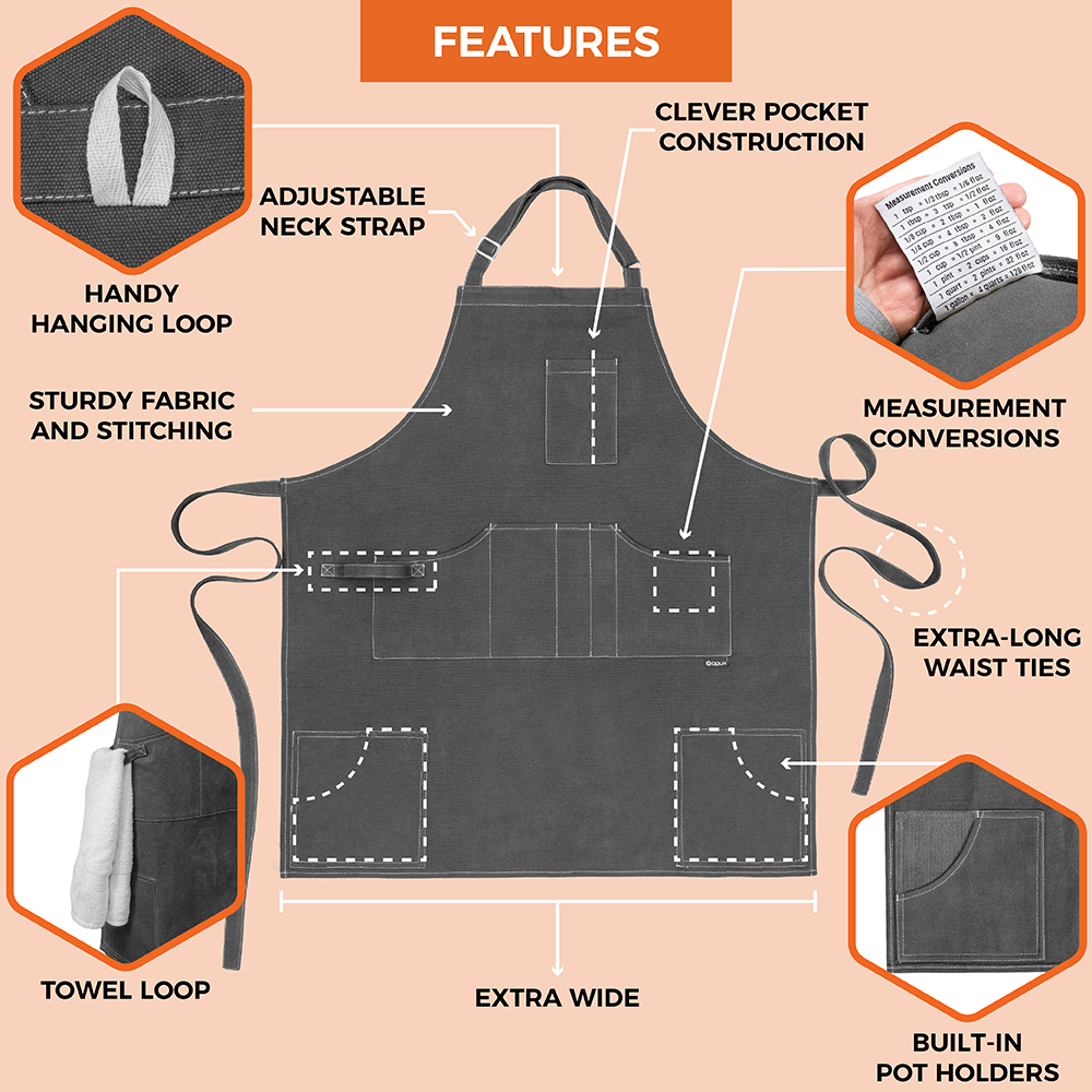 Chef Apron Men Women Cooking Baker Waiter Bib Canvas With Pockets Adjustable Tie - Picture 13 of 33