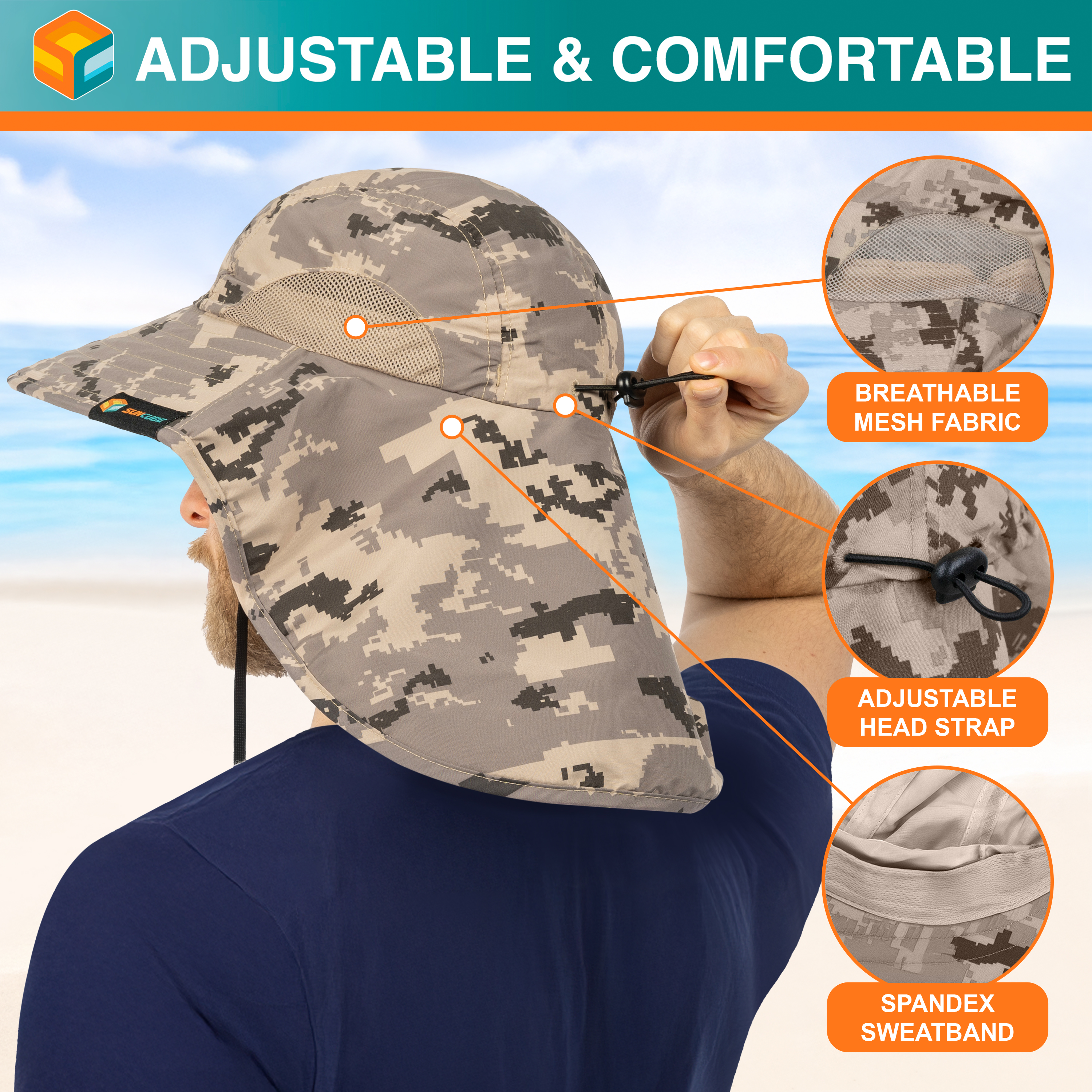Sombrero para el Sol con Solapa para el Cuello Ala Ancha Sombrero para Senderismo 50+UPF Hombres Mujeres Pesca Safari FPS - Imagen 48 de 128