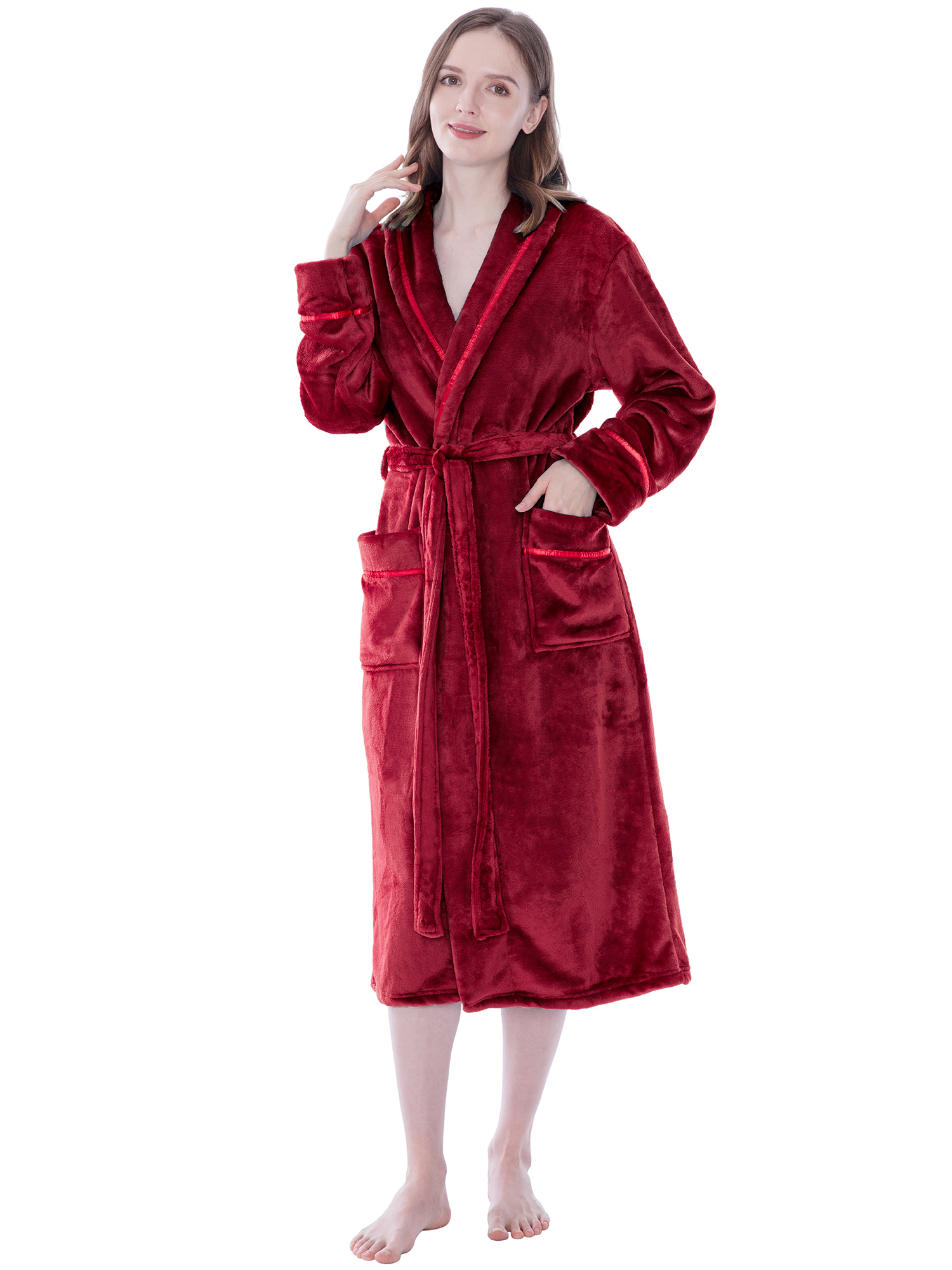 Women Fleece Bath Robe Plush Shawl Collar Spa Robe Soft Microfiber Long Bathrobe - Picture 92 of 99