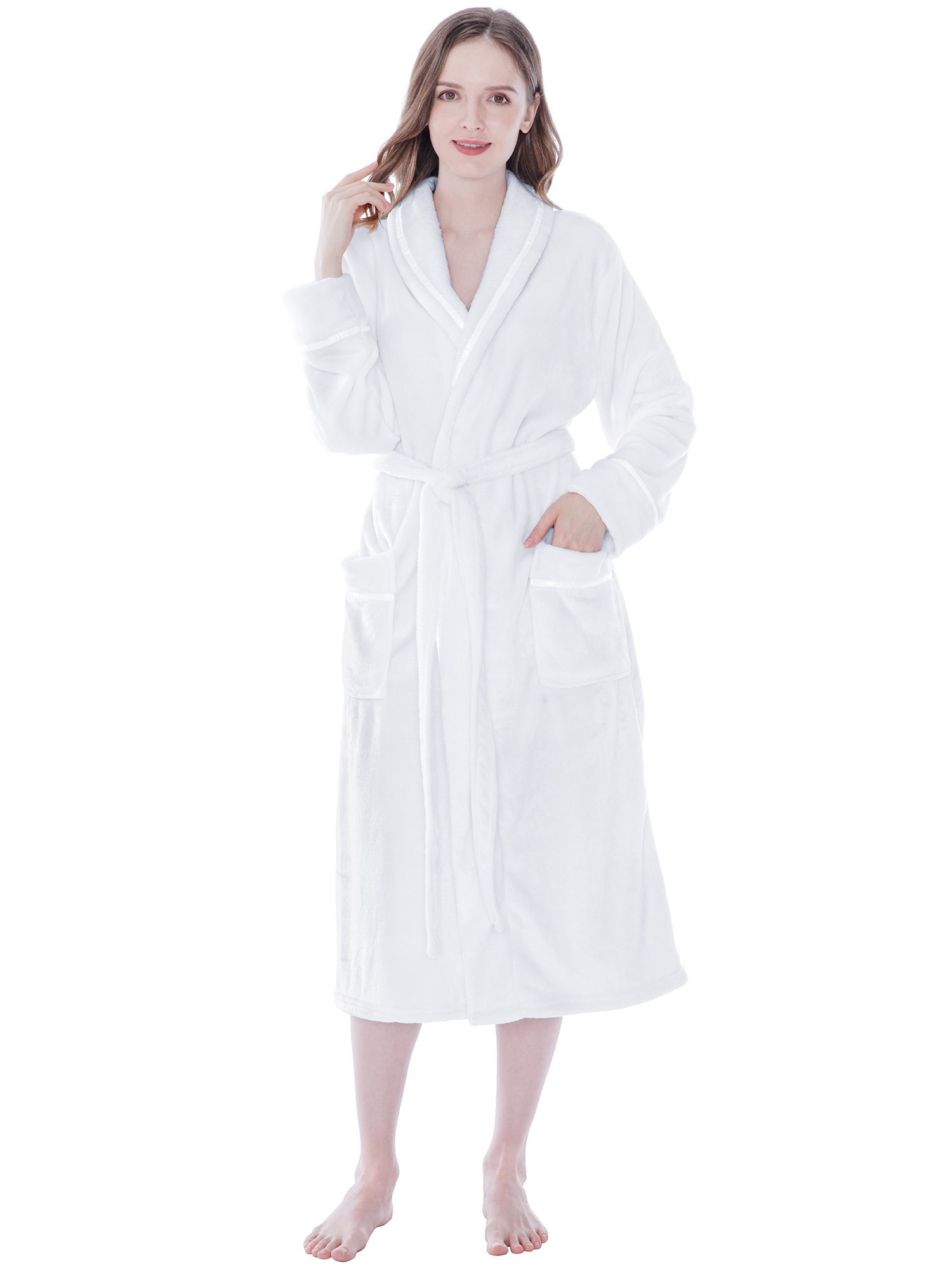 Women Fleece Bath Robe Plush Shawl Collar Spa Robe Soft Microfiber Long Bathrobe - Picture 85 of 99