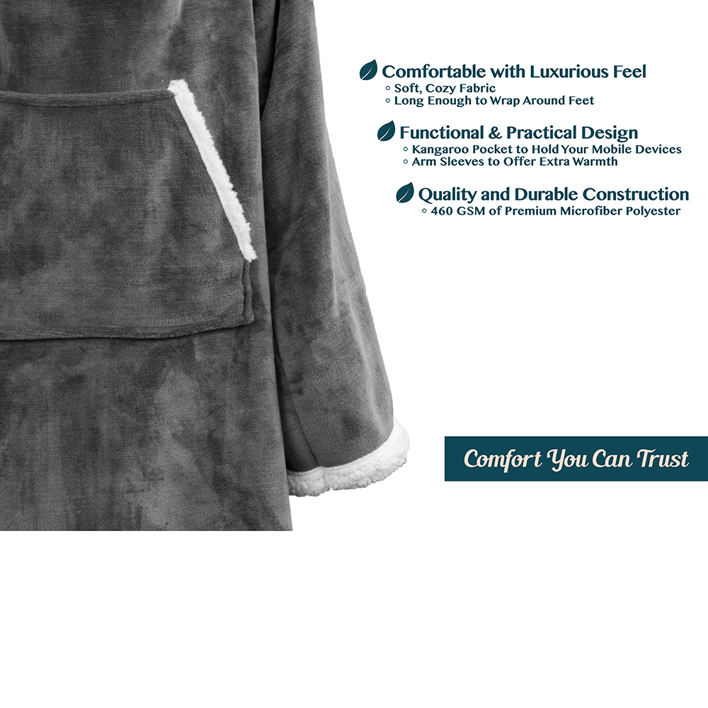 Fleece Wearable TV Blanket with Sleeves Front Pocket Robe Warn Soft Blanket Gift - Picture 79 of 168