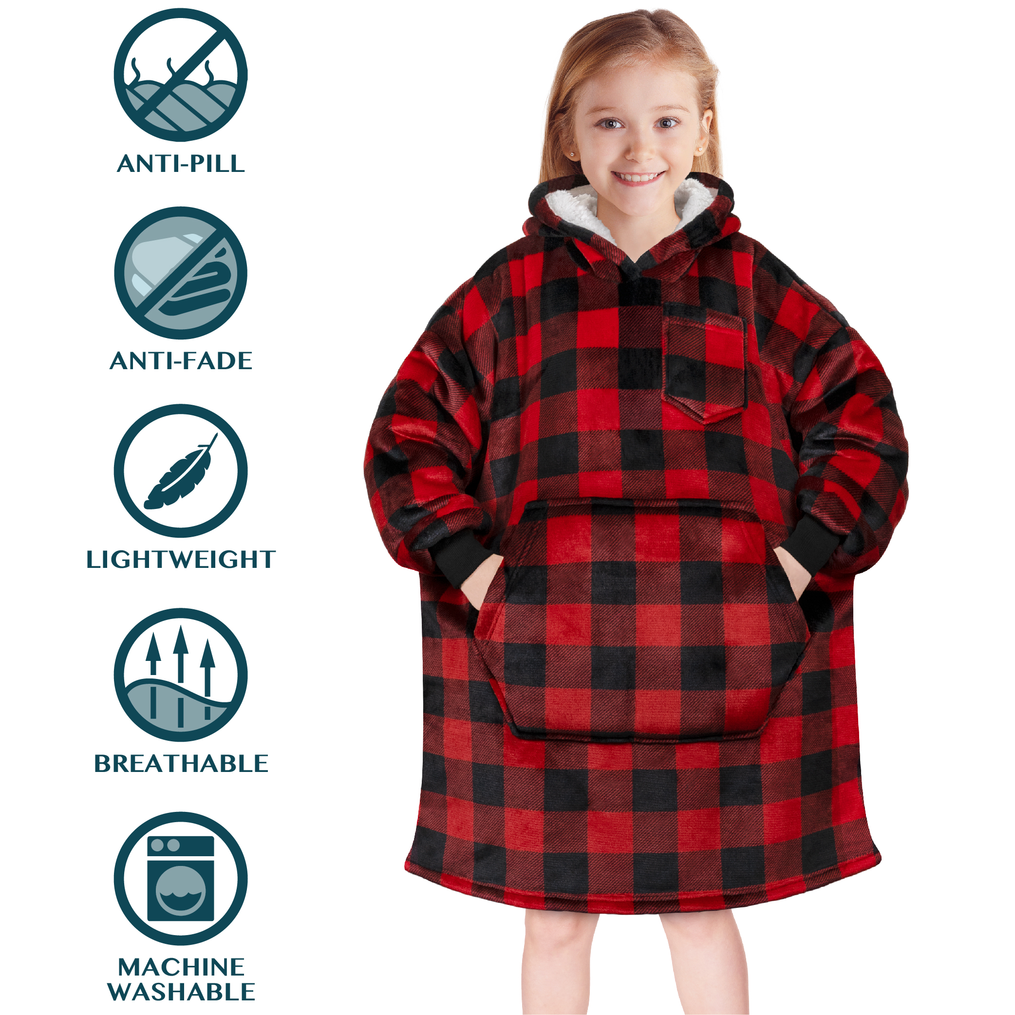 Blanket Sweatshirt Sherpa Lining Comfy Fleece Oversized Hoodie for Kids Teens JR - Picture 13 of 71