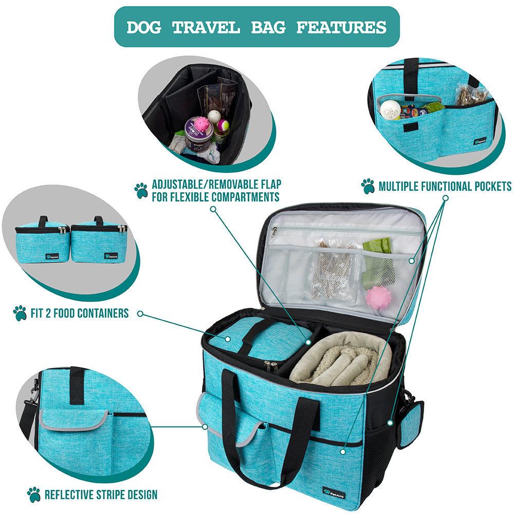 Pet Supply Travel Bag Set Weekend Tote Dog Gear Food Carrier Accessory Organizer - Picture 46 of 59